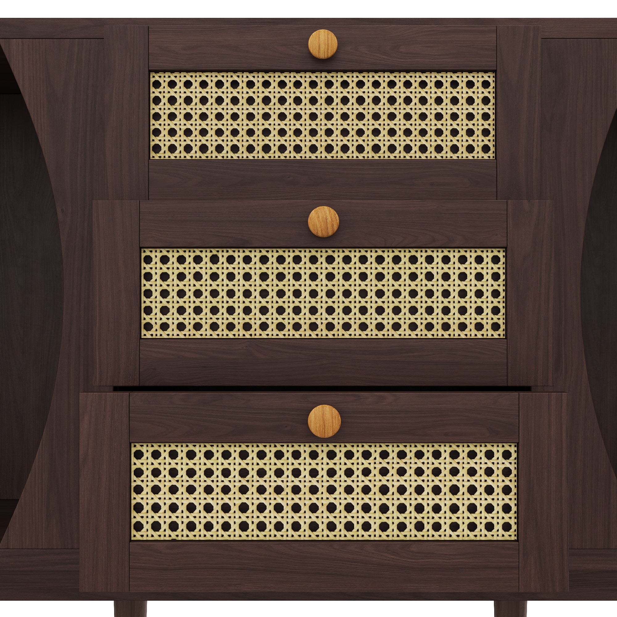 Modernes Sideboard mit Rattan-Details und Schiebetüren