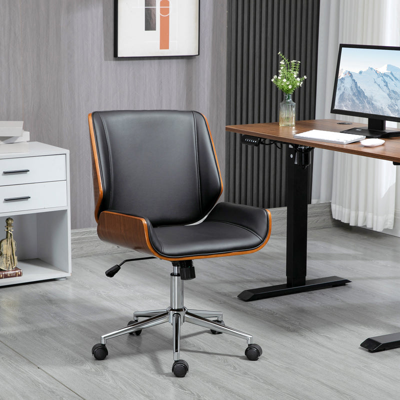 Retro-Bürostuhl in Schwarz mit Holzrahmen