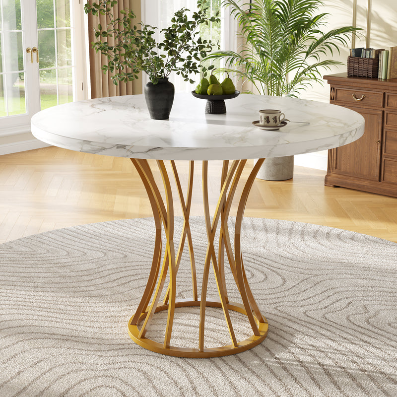 Runder Esstisch mit Marmormuster und elegantem Metallgestell