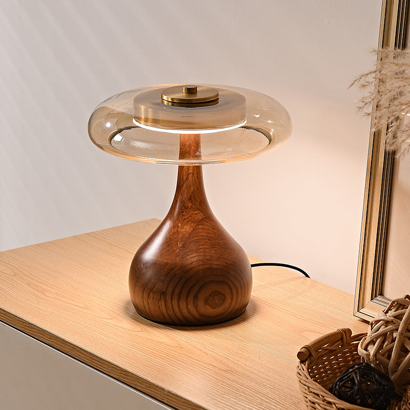 Vintage-Tischlampe aus Holz und Glas