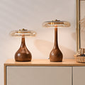 Vintage-Tischlampe aus Holz und Glas
