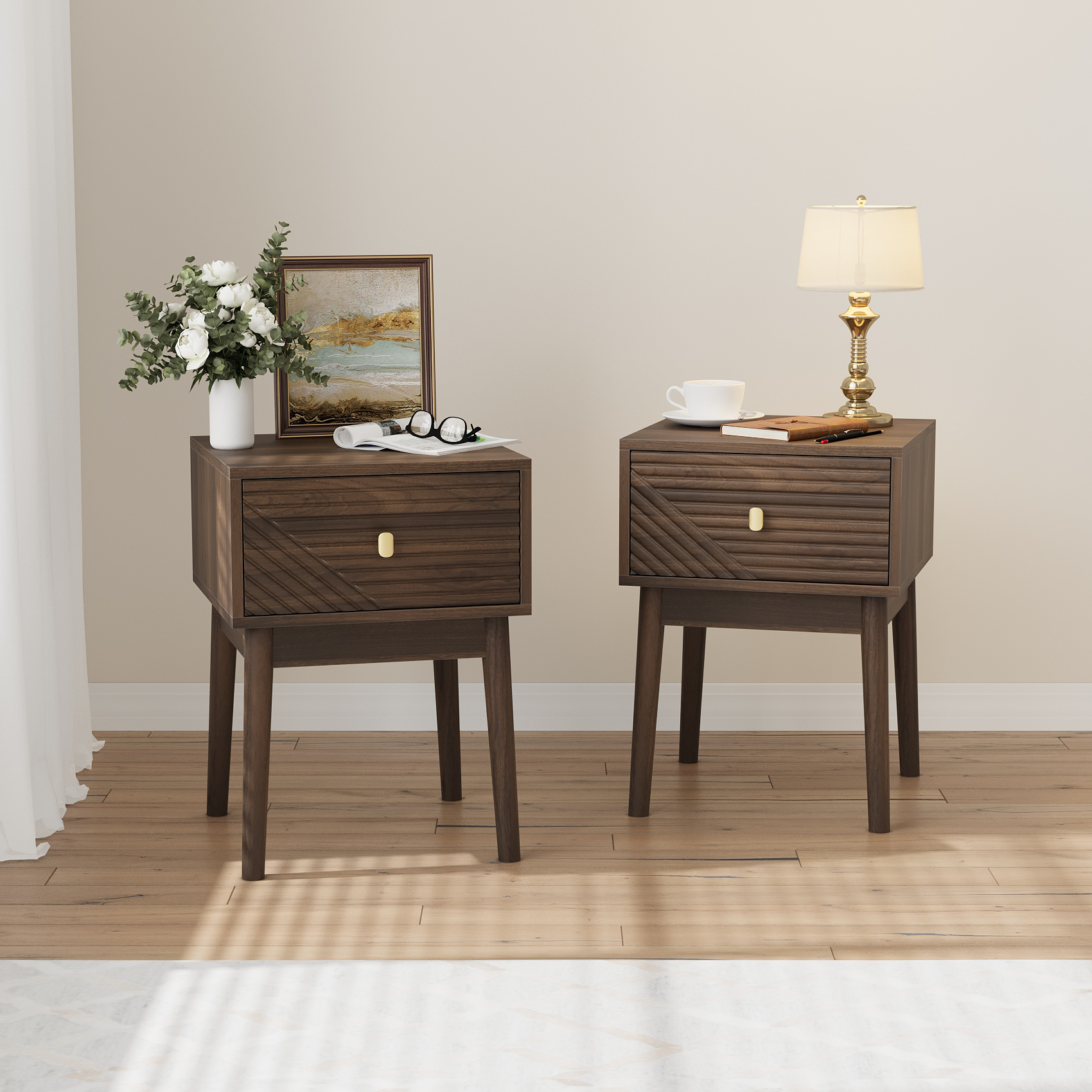 Nachttisch im Mid-Century Design mit Schublade