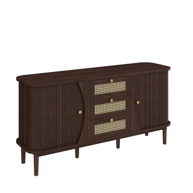 Modernes Sideboard mit Rattan-Details und Schiebetüren