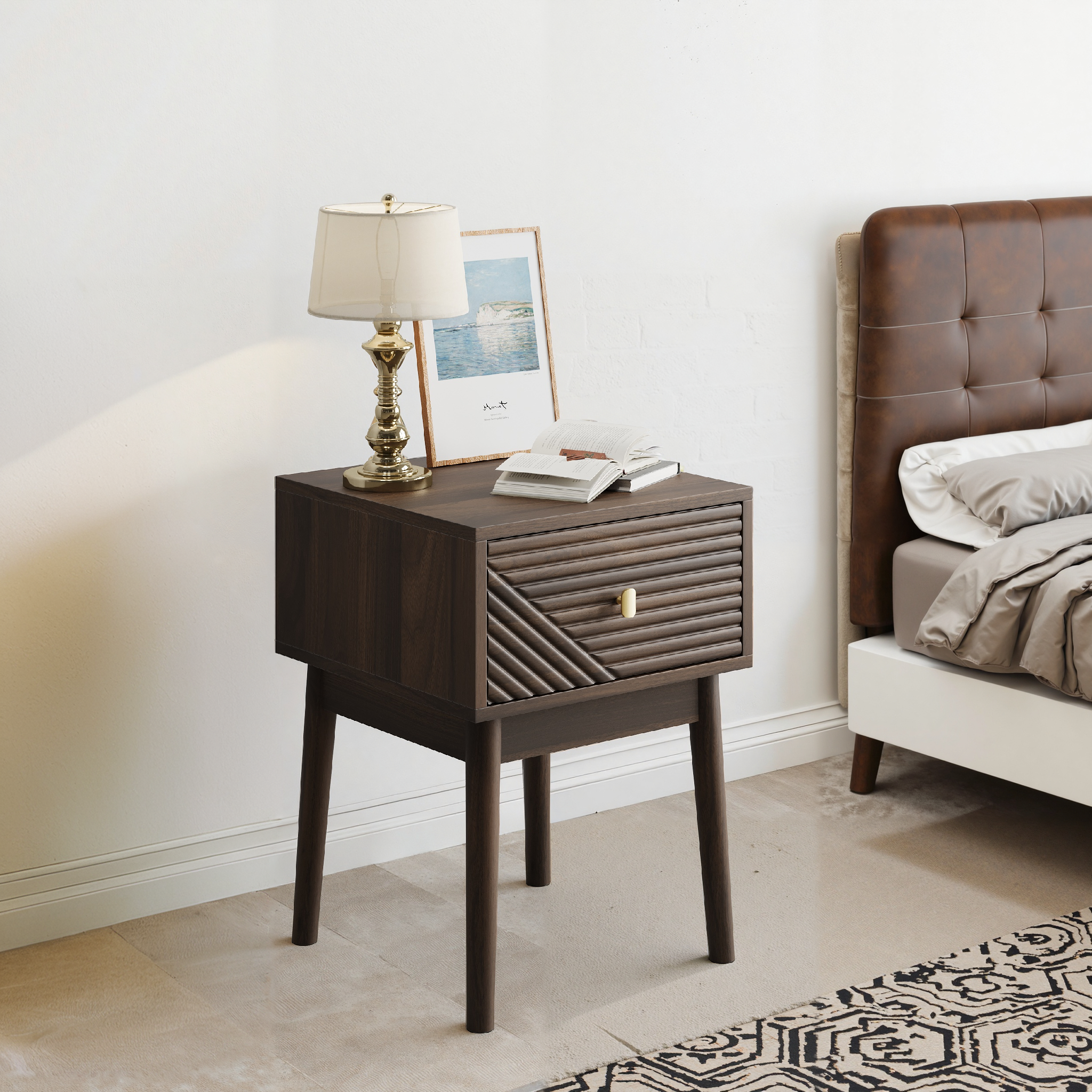Nachttisch im Mid-Century Design mit Schublade
