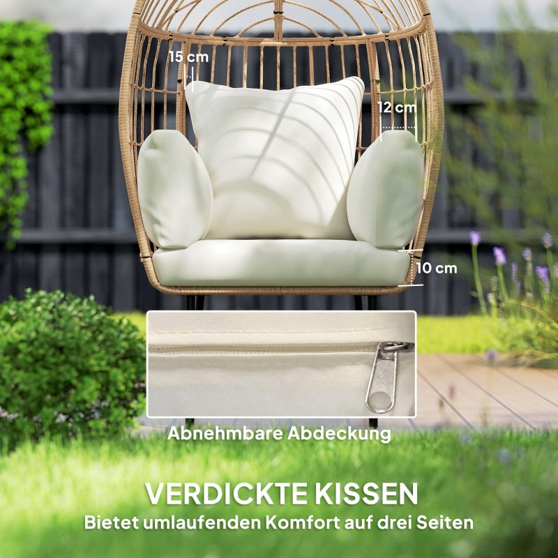 Ei-Rattansessel mit Polster – Übergroßer Loungesessel für Garten, Balkon & Terrasse
