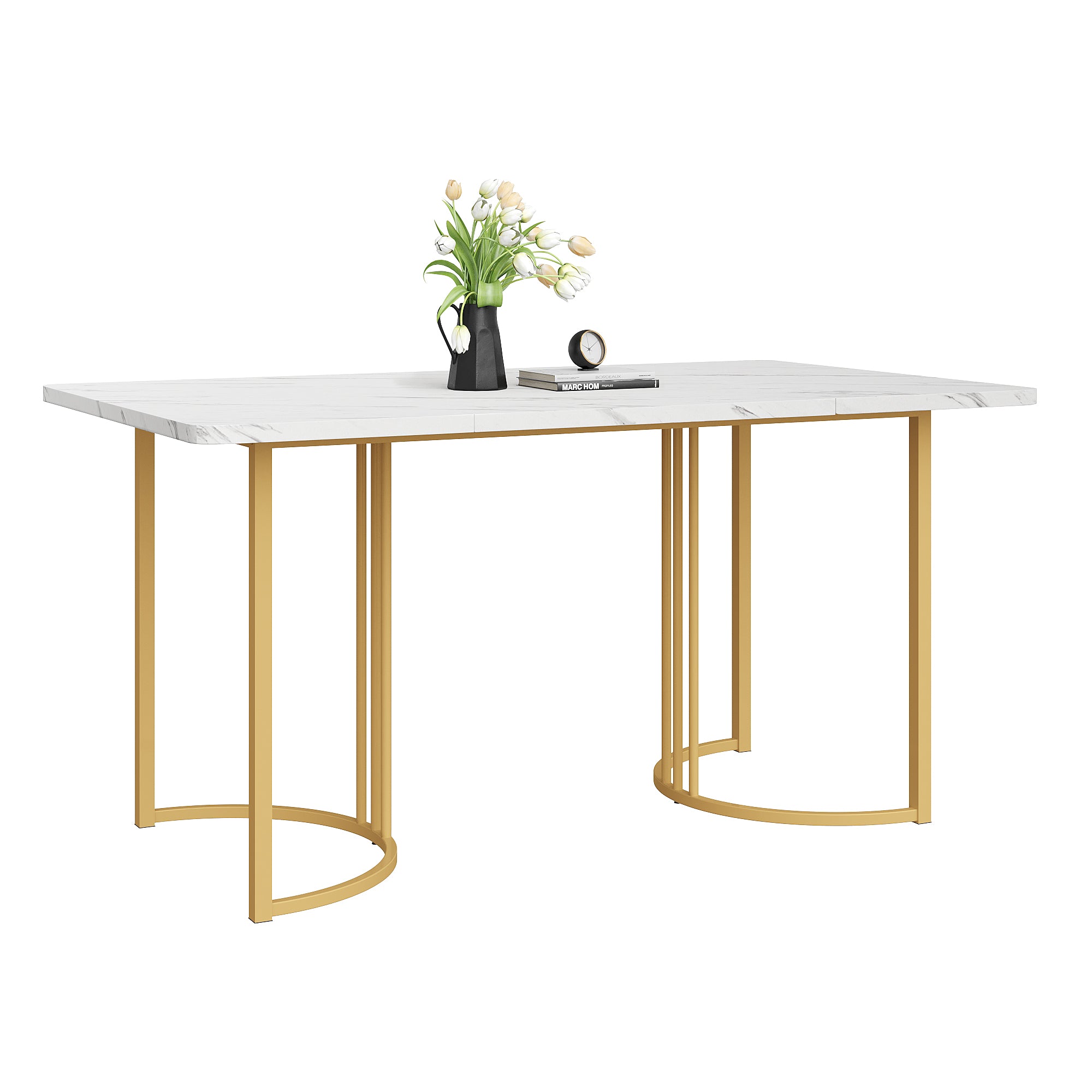 Moderner Esstisch 140 × 80 cm – Marmoroptik & Metallgestell