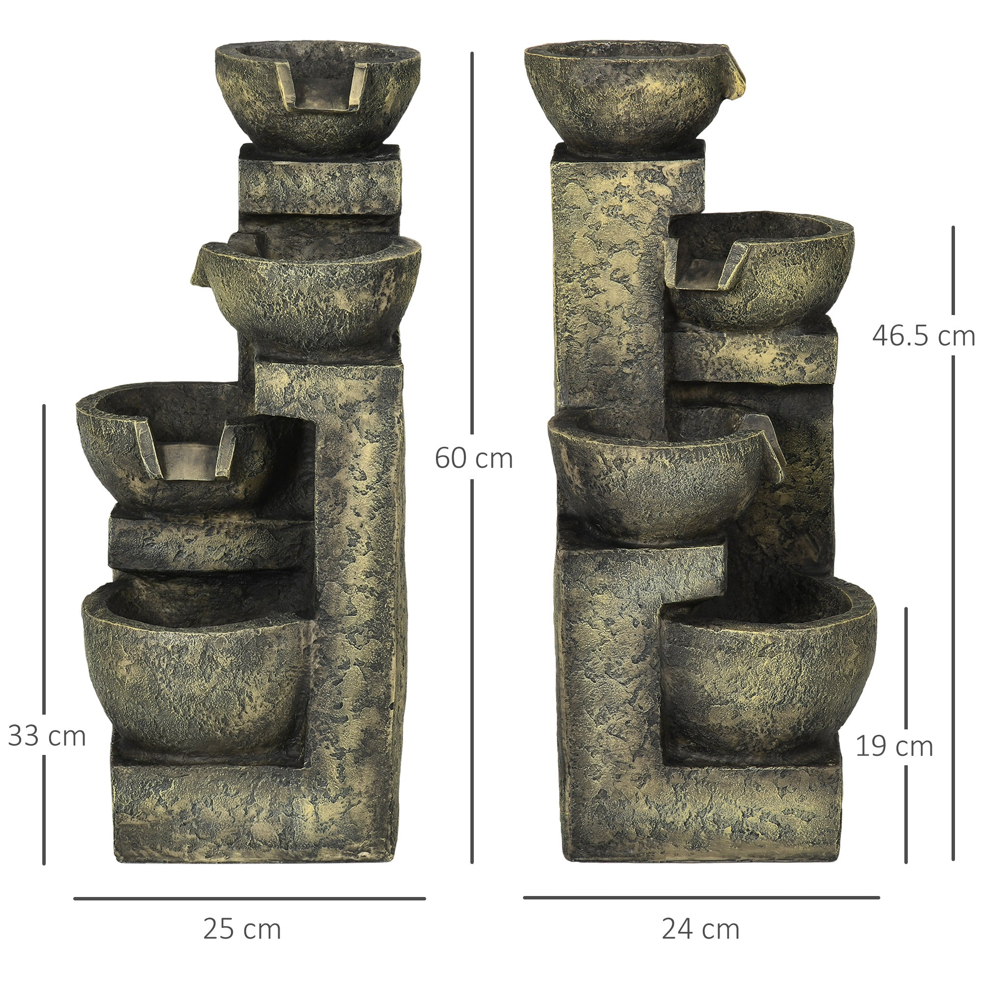 Gartenbrunnen mit Wasserfall-Design – Mehrstufiges Wasserspiel mit einstellbarem Wasserfluss