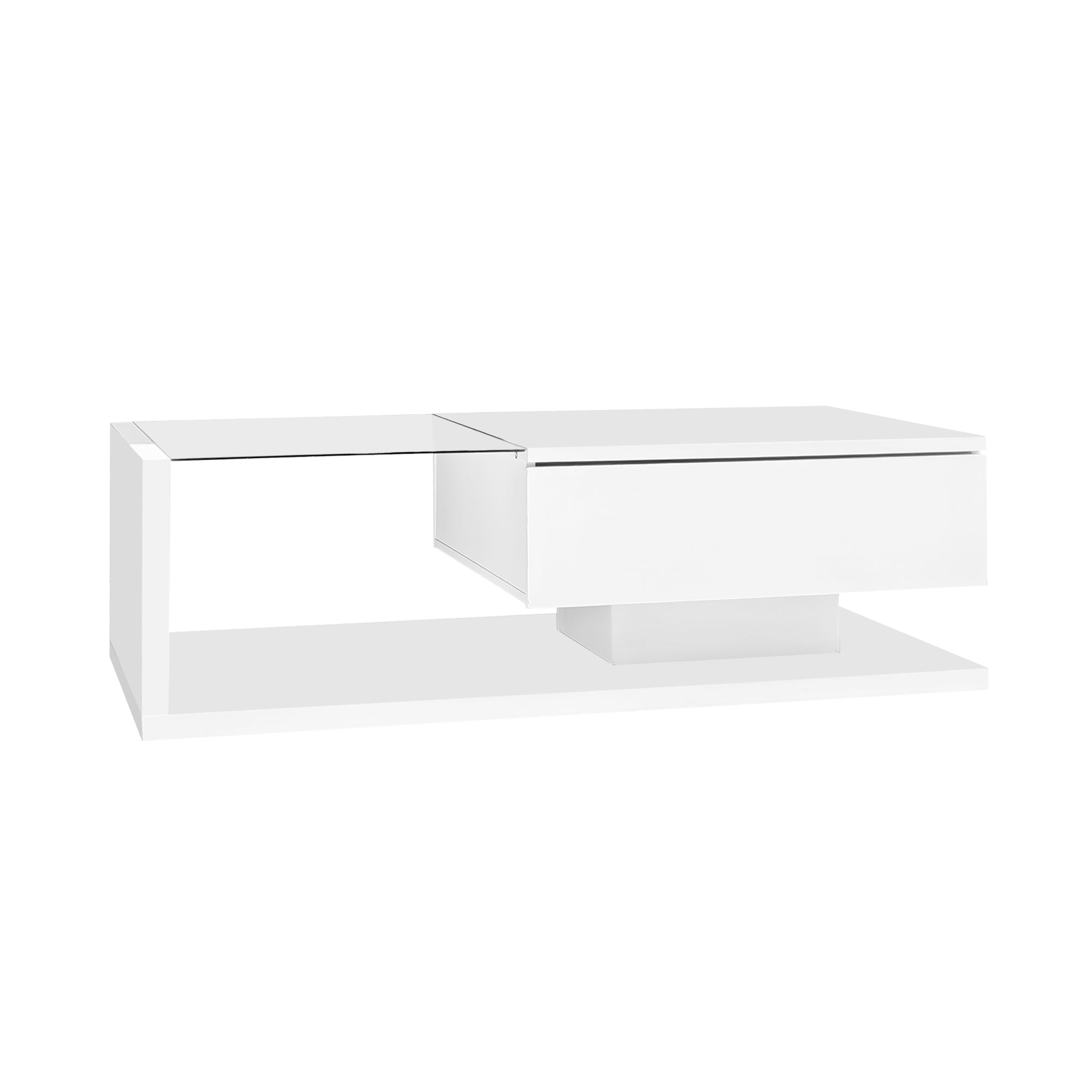 Moderner Couchtisch Hochglanz Weiß mit Glas & LED
