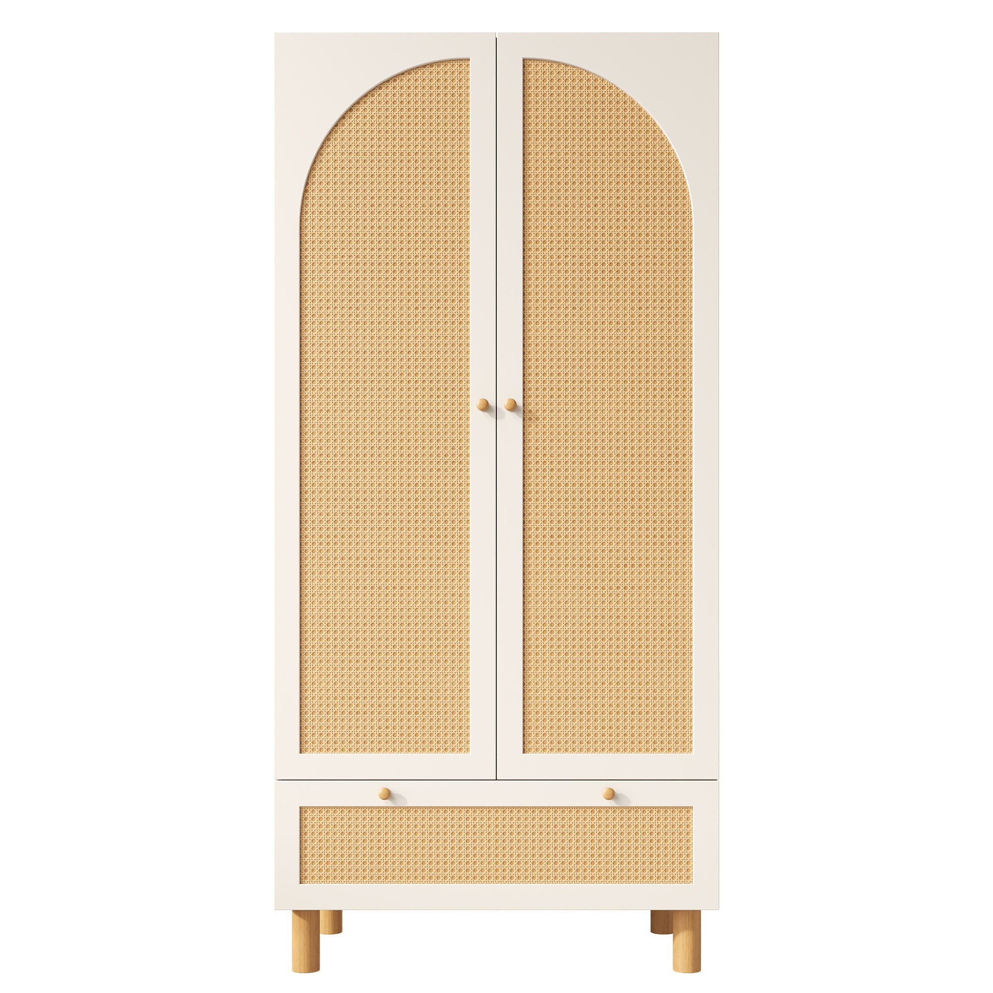 Landhaus Kleiderschrank mit Rattanfront und vielseitigem Stauraum