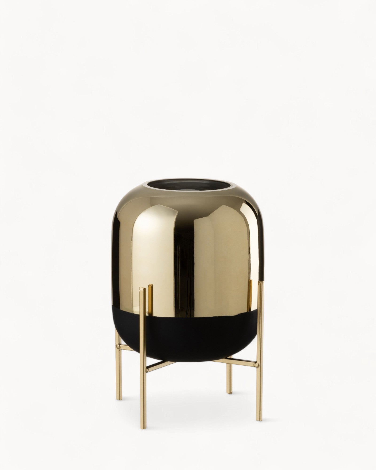 J-Line Laterne auf Fuß – Kleiner Kerzenhalter aus Glas in Schwarz/Gold