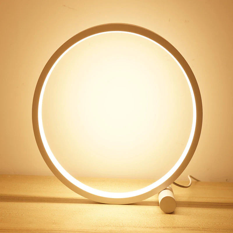 Moderne Halo LED Nachttischlampe, Dimmbar, Aluminium/PVC, Minimalistisches Design