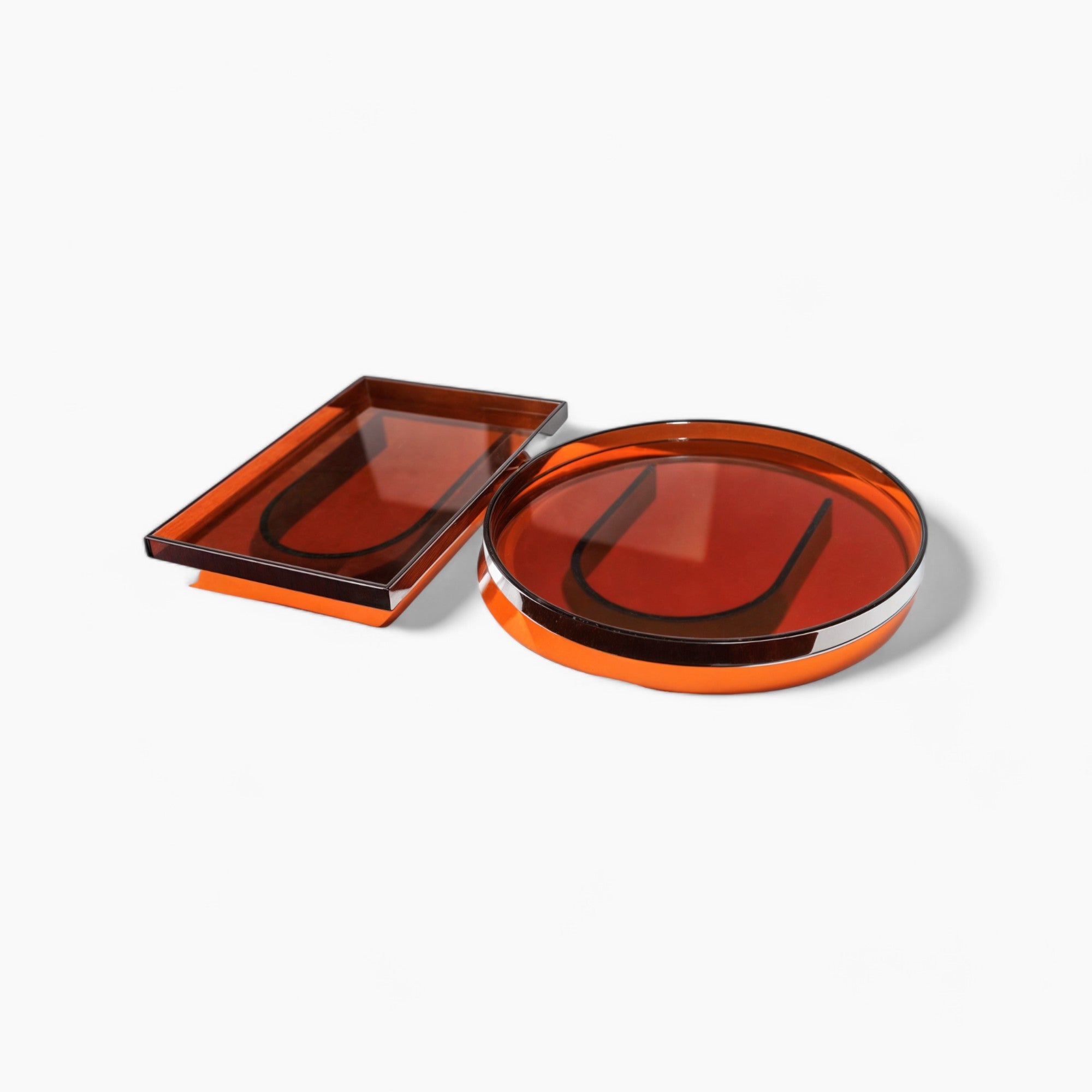 Serviertablett aus Acryl - Rechteckig & Rund, Orange | Moderne Heimdekoration & Servierschüssel