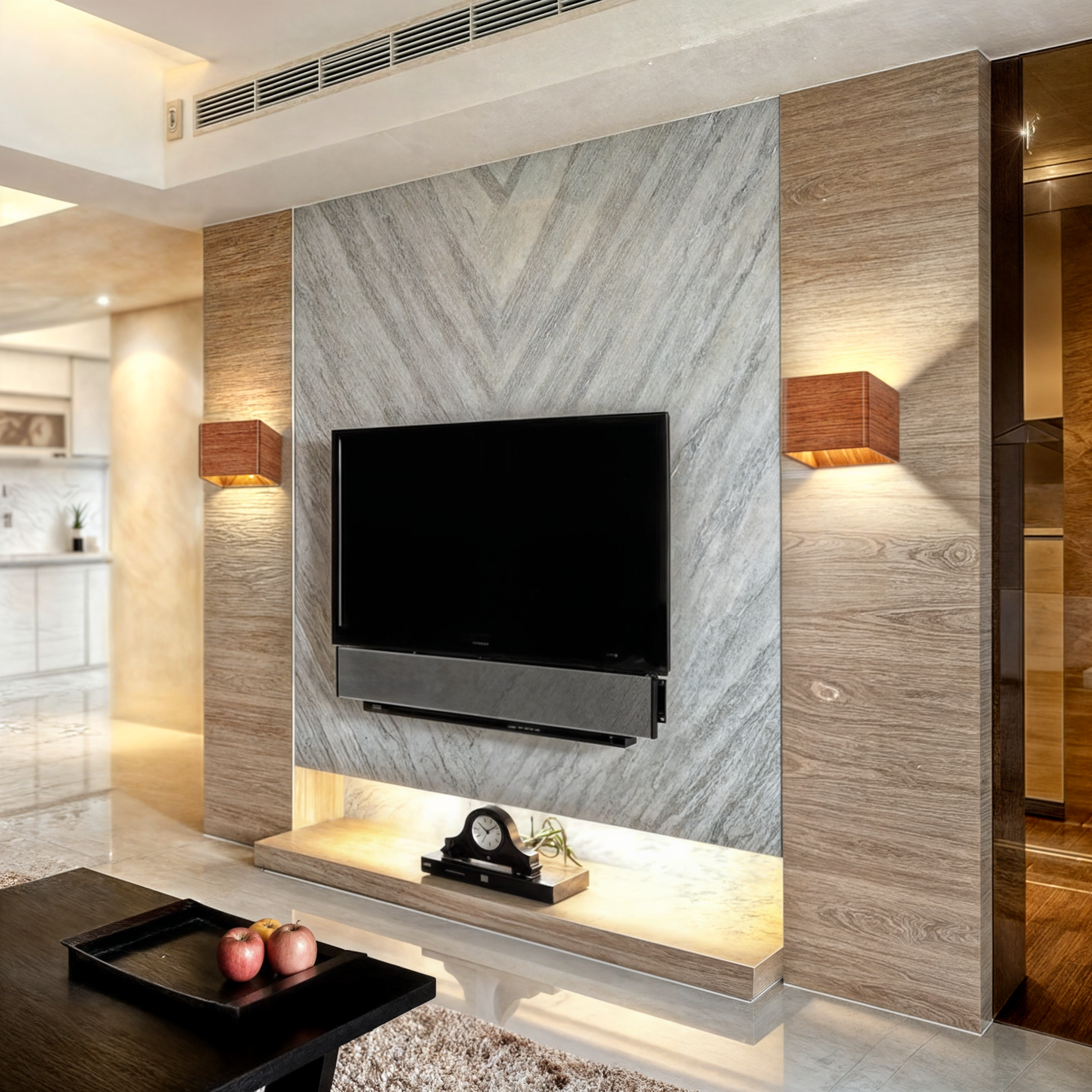 Nordische Wandleuchte in Holzoptik - Moderne LED-Wandleuchte, warmweiß/weiß, Aluminium, fest verdrahtet, Aufputzmontage