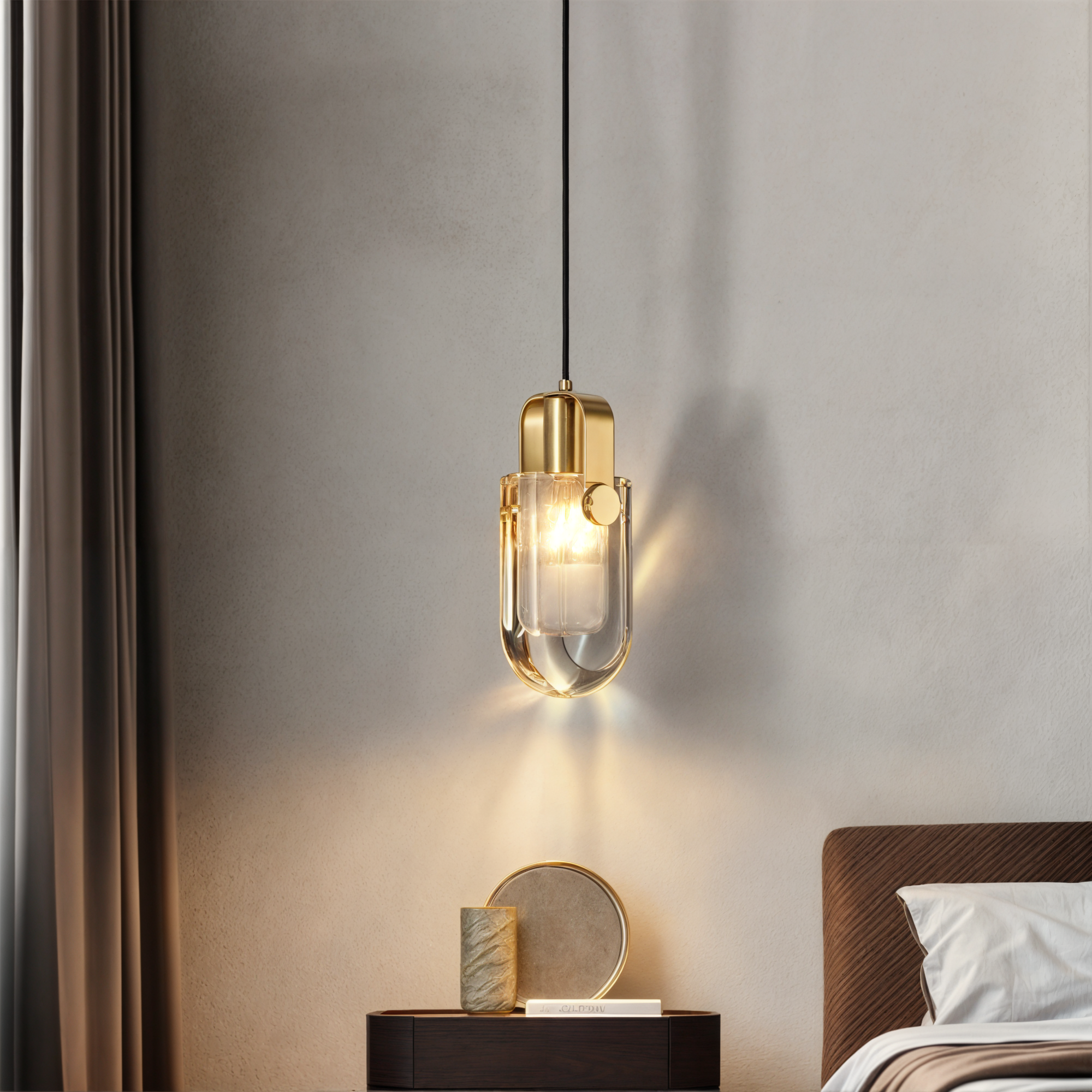 Moderne Gold Oval Kristall Pendelleuchte, Kupfer & Glas, LED, 3 Lichtfarben