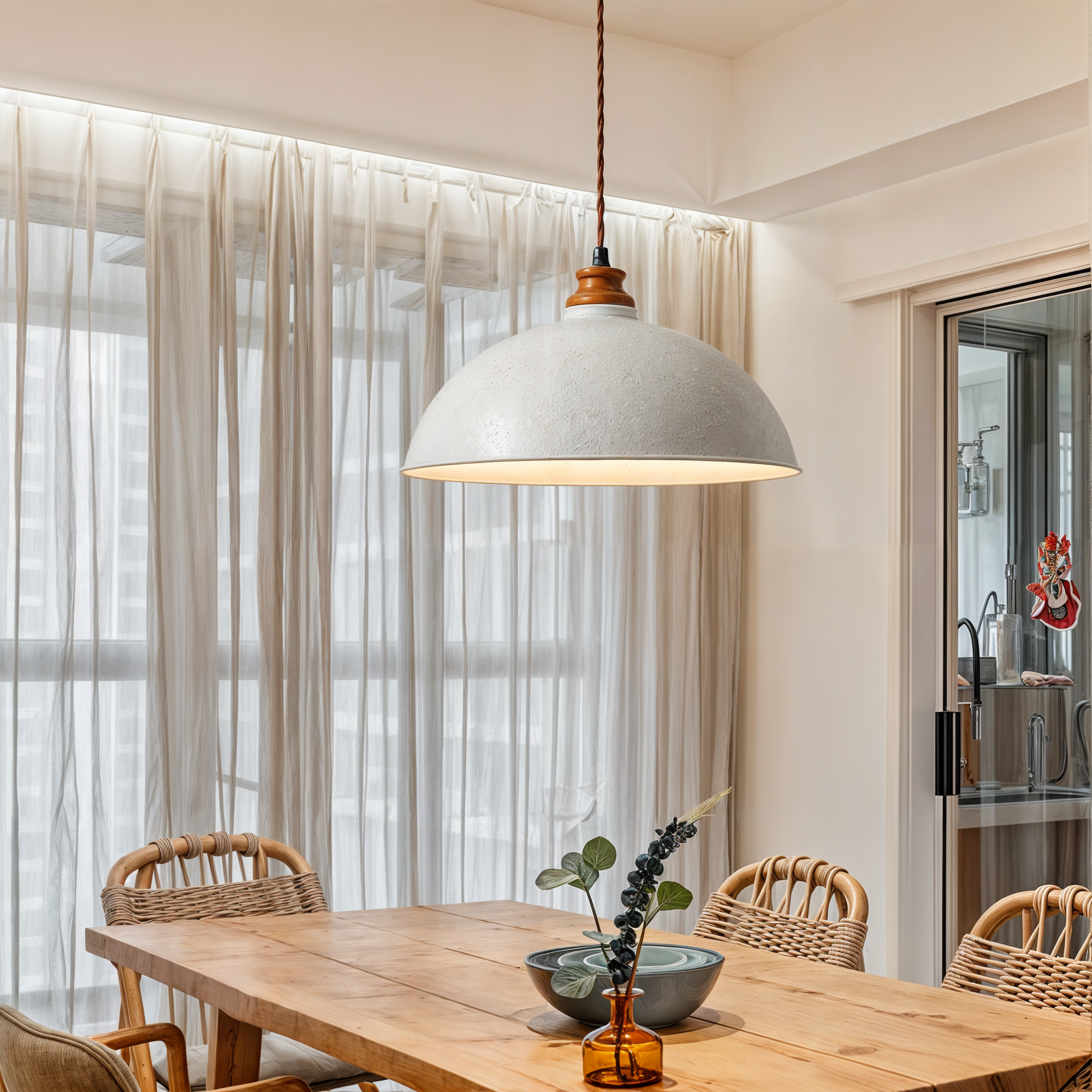Modern Pendant Light White Wrought Iron - E27 Socket, Warm and White Light, Adjustable Height, Semi-Flush Mount
