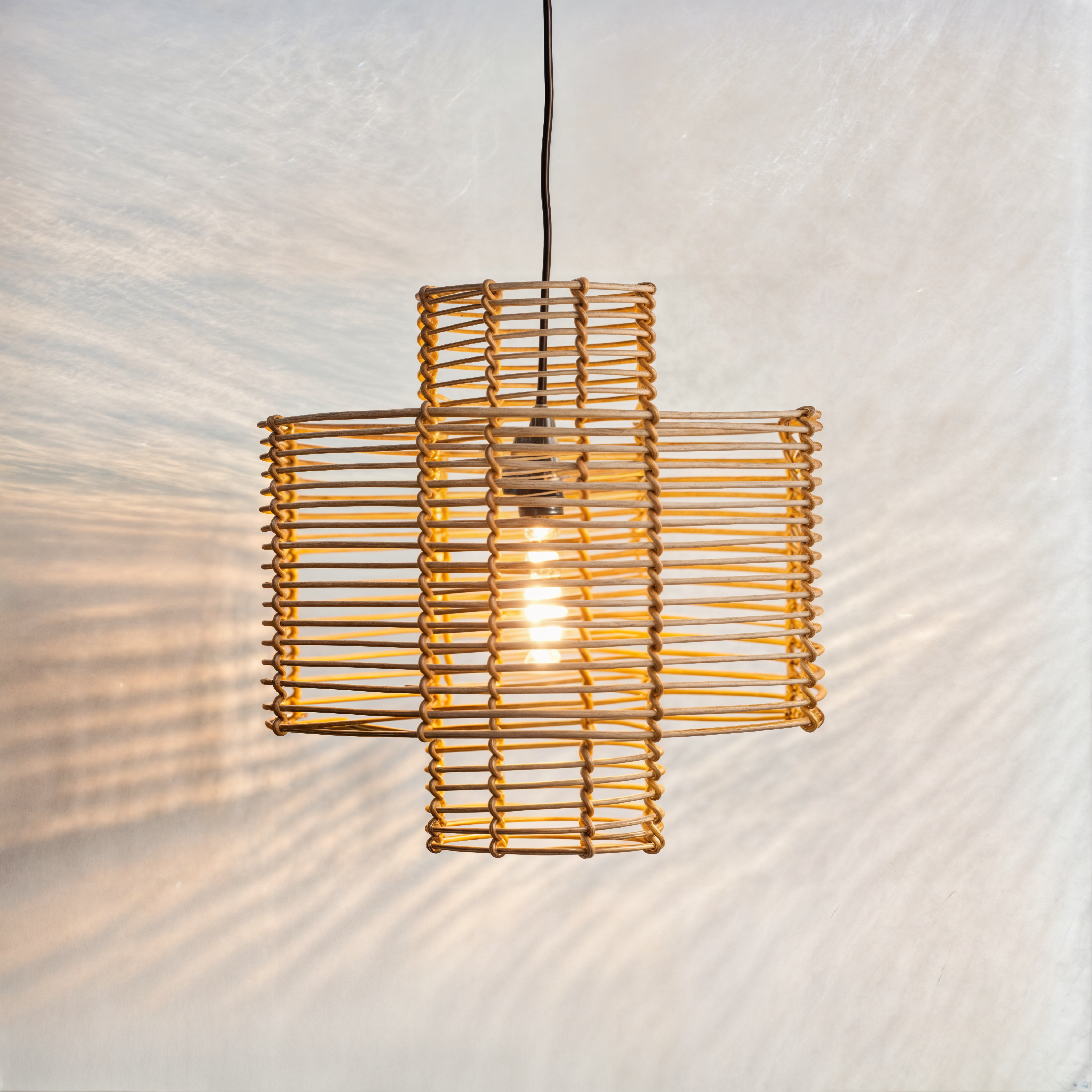 Rattan-Hängeleuchte im Boho-Stil, naturfarben, verstellbar, verkabelt