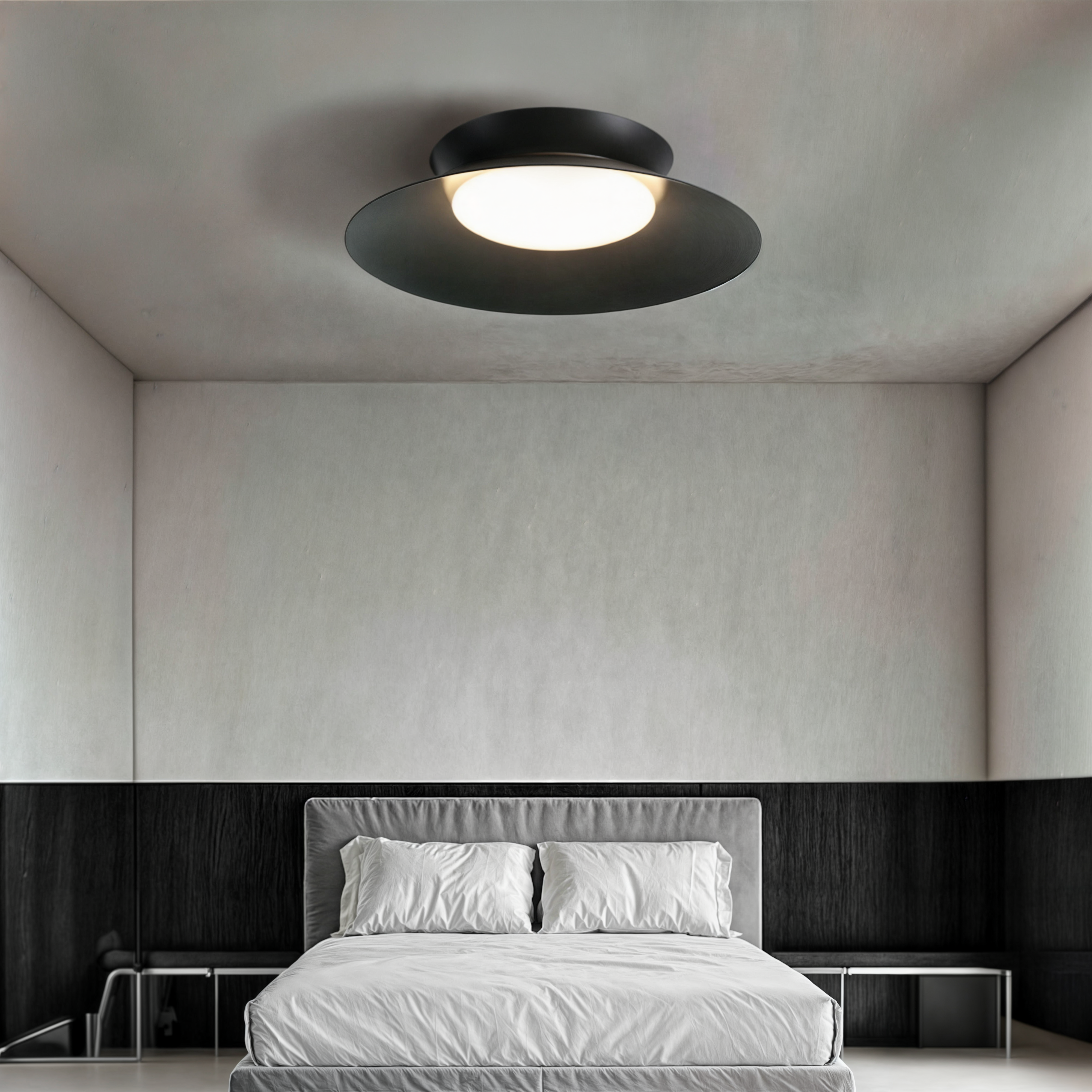 Zeitgenössische Metallkegel-Deckenleuchte, integrierte LED, dunkelgrau/weiß/grau-blau