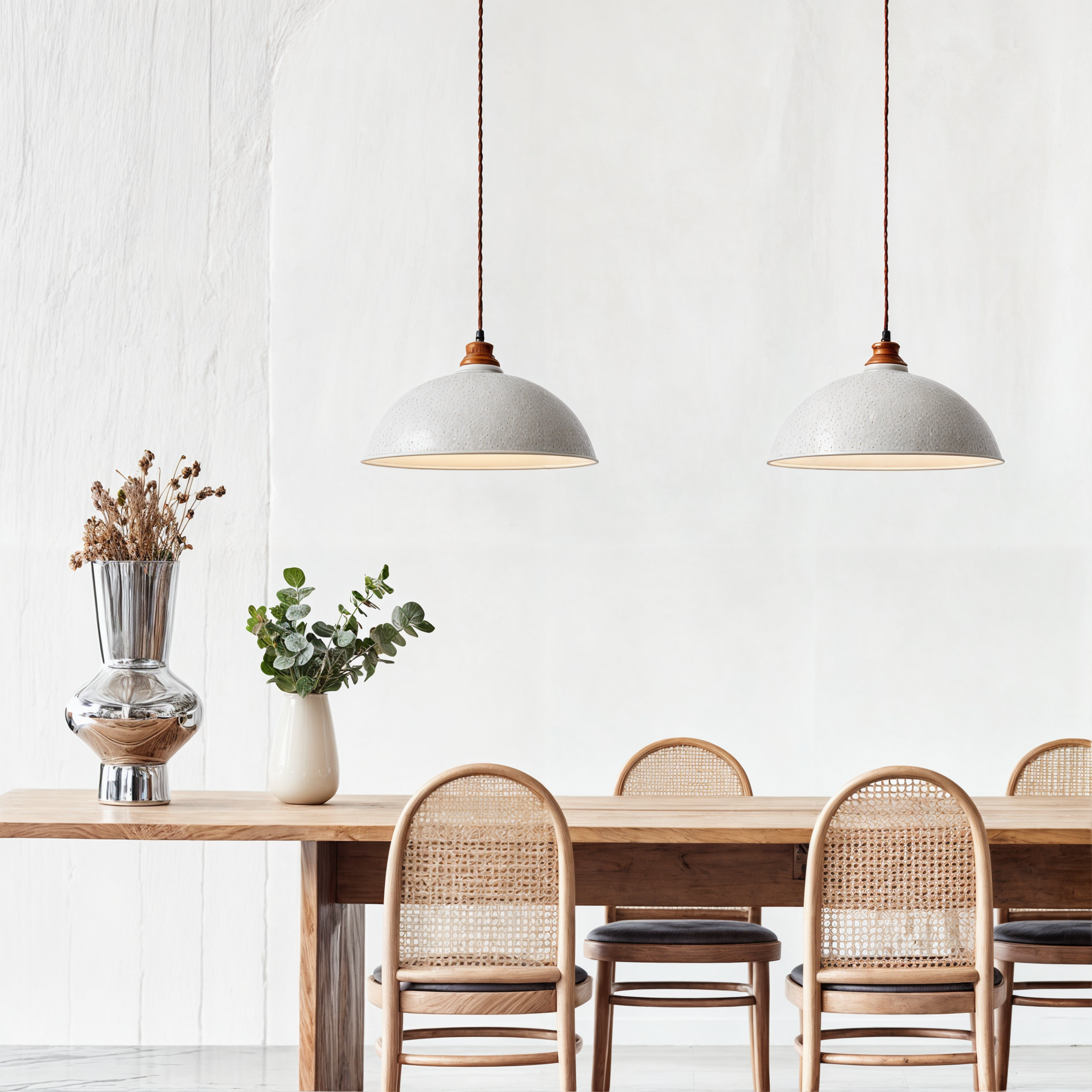 Modern Pendant Light White Wrought Iron - E27 Socket, Warm and White Light, Adjustable Height, Semi-Flush Mount