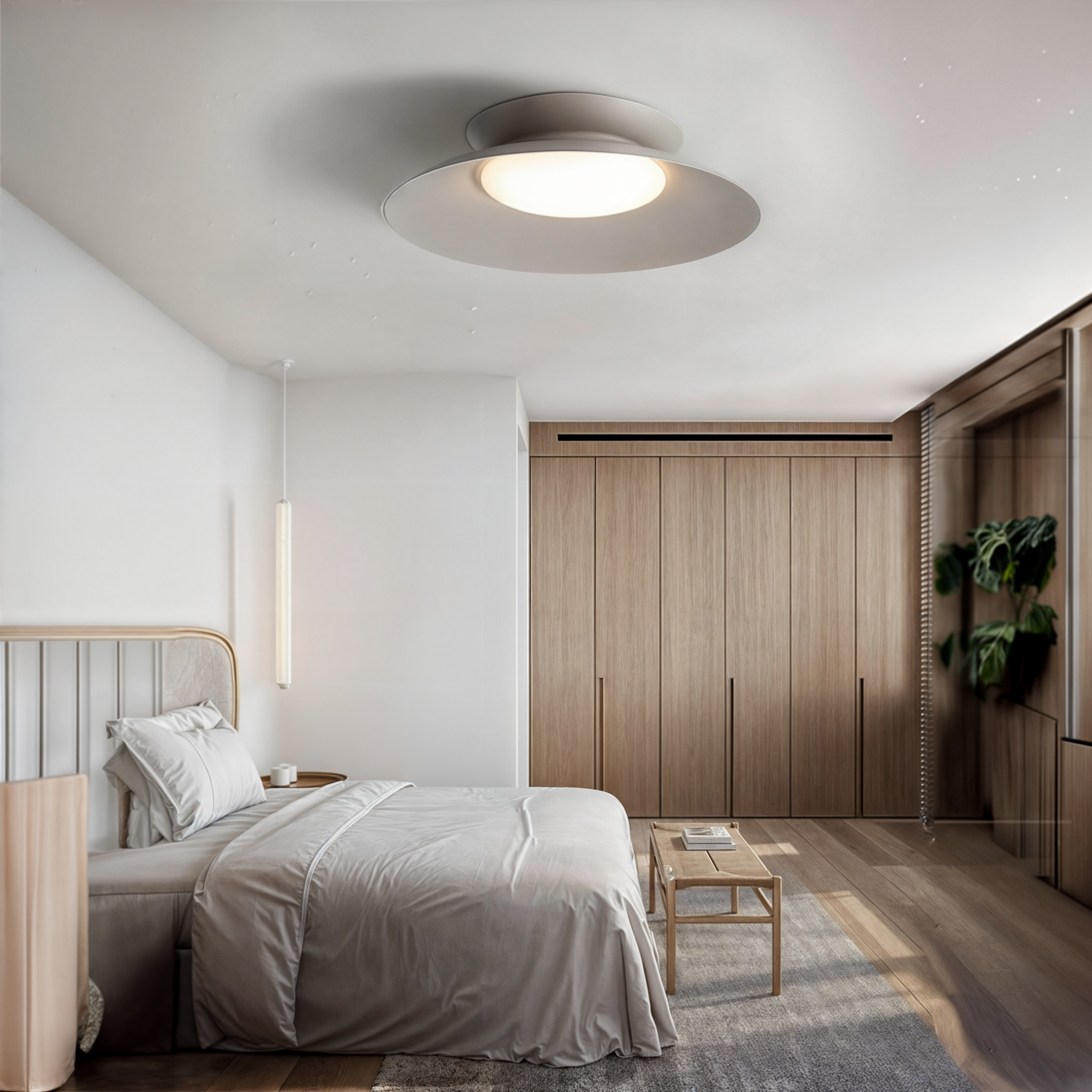 Zeitgenössische Metallkegel-Deckenleuchte, integrierte LED, dunkelgrau/weiß/grau-blau