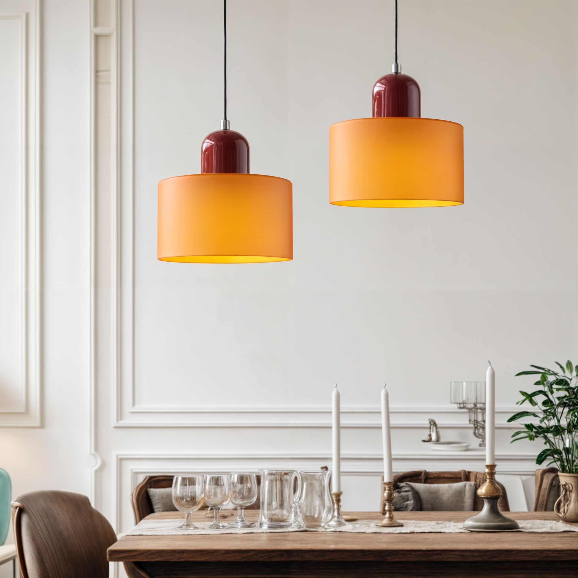Kleine orange Glas Pendelleuchte, E27, max. 12W, höhenverstellbar, modern