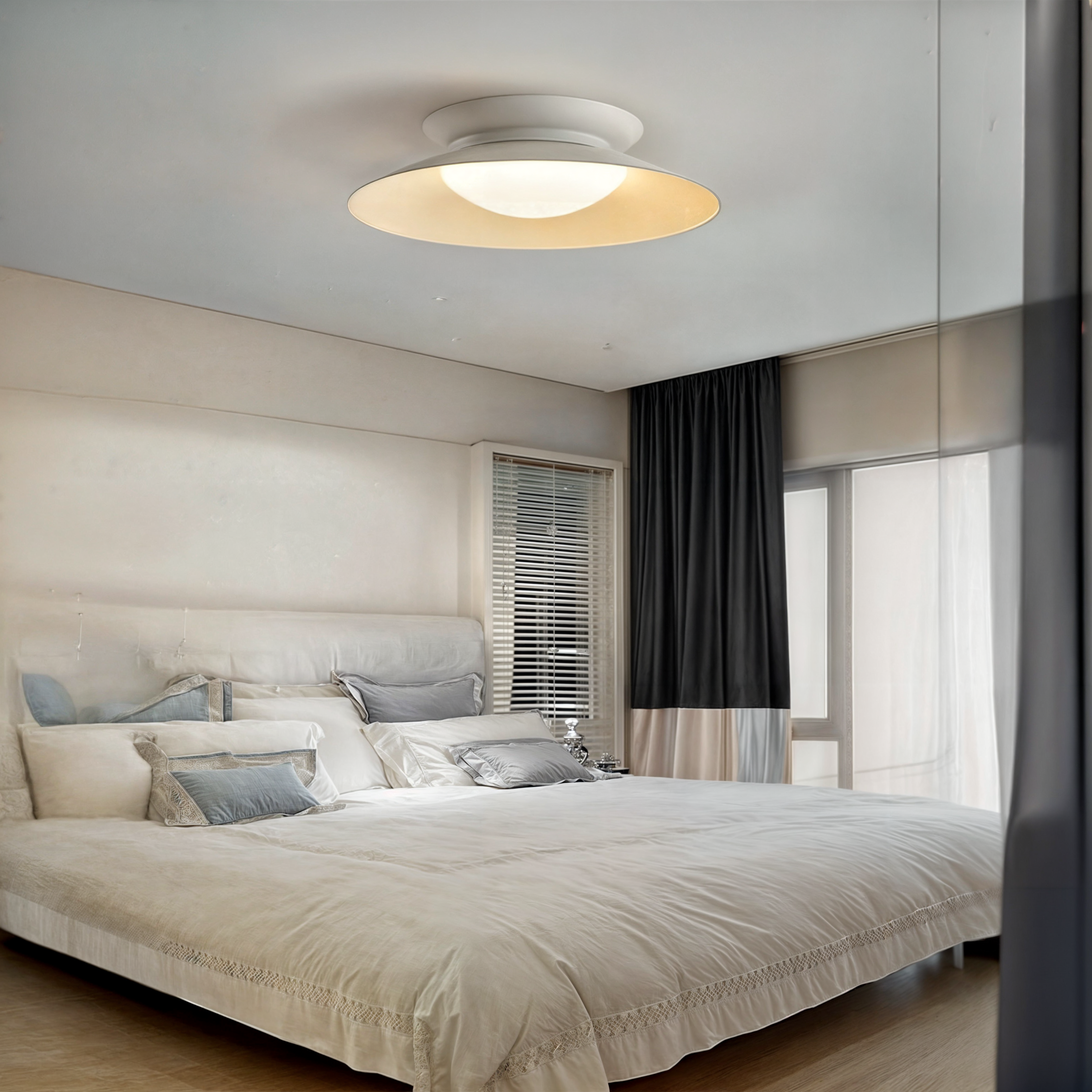 Zeitgenössische Metallkegel-Deckenleuchte, integrierte LED, dunkelgrau/weiß/grau-blau