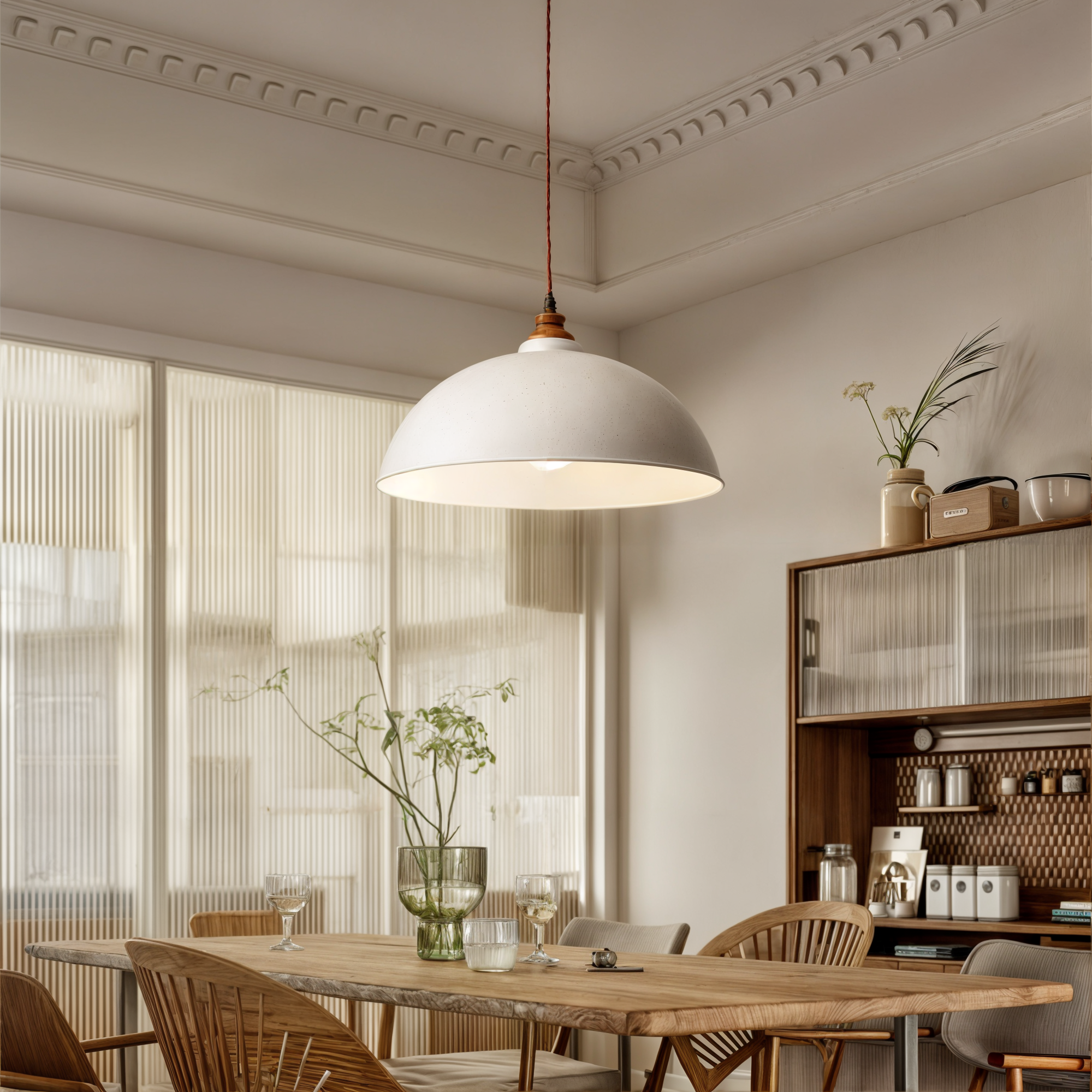 Modern Pendant Light White Wrought Iron - E27 Socket, Warm and White Light, Adjustable Height, Semi-Flush Mount