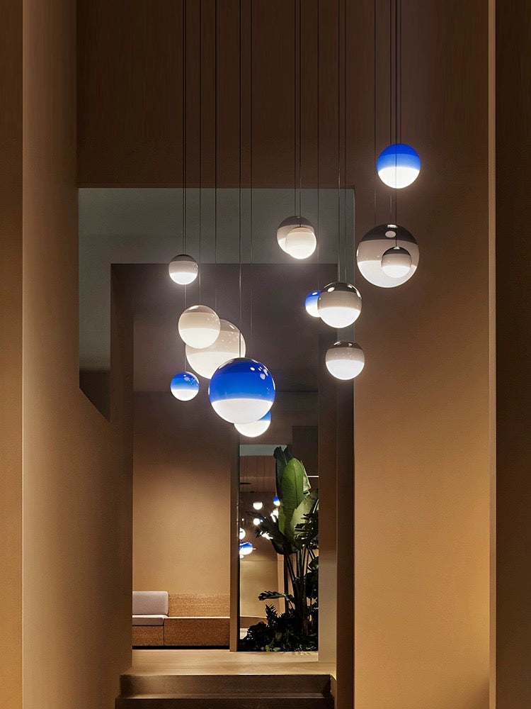 Moderne LED-Pendelleuchte, dimmbar, gebürstetes Nickel, E27, Glas-Stein