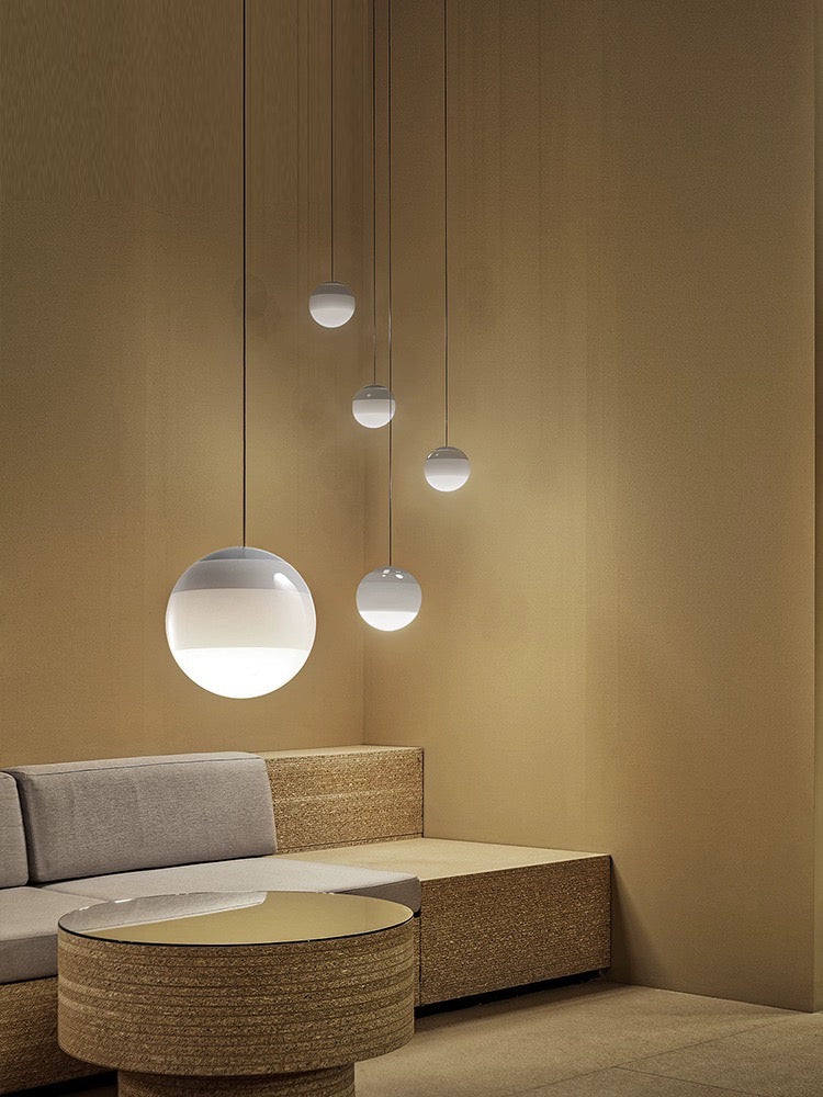 Moderne LED-Pendelleuchte, dimmbar, gebürstetes Nickel, E27, Glas-Stein