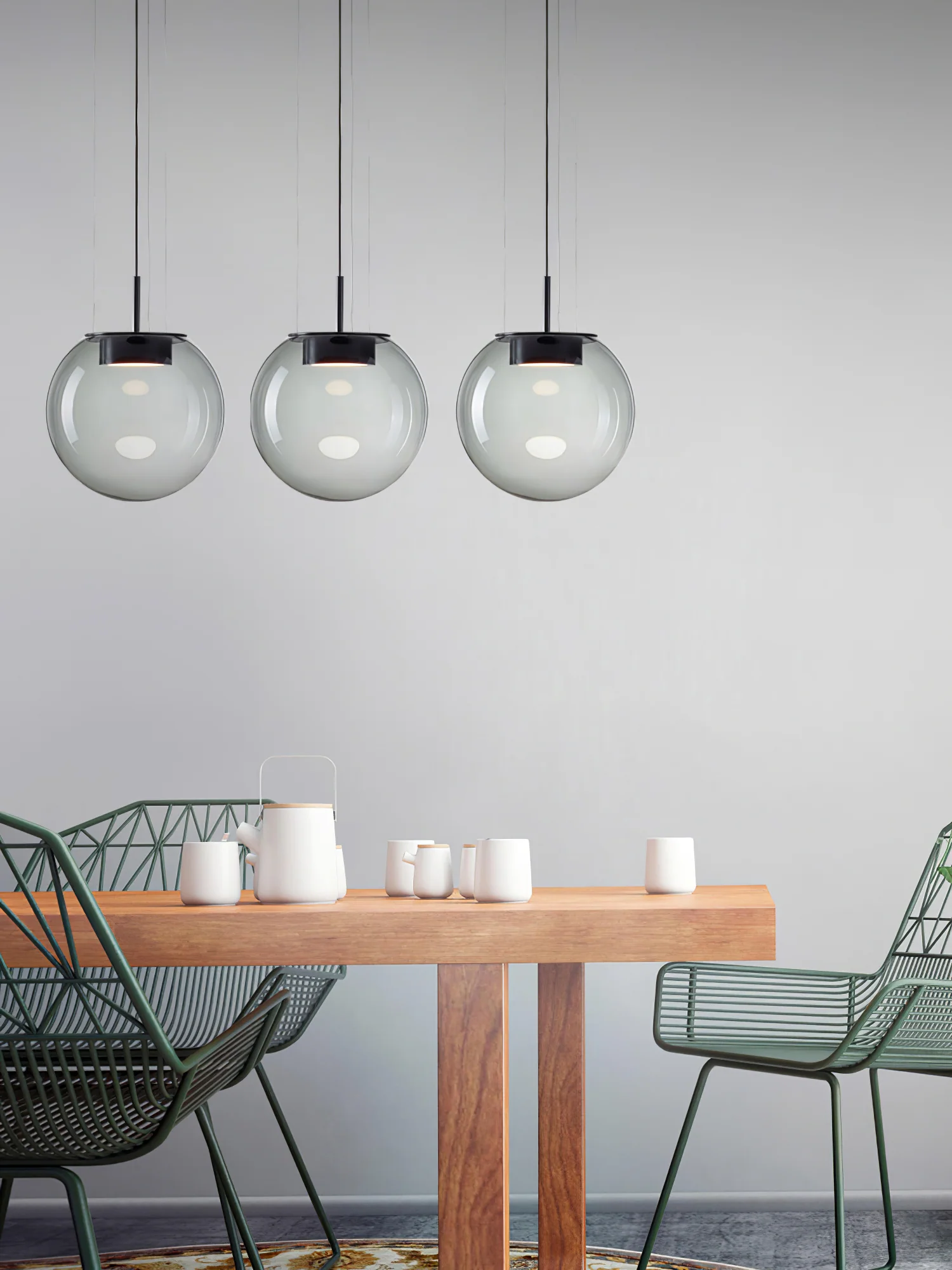 Moderne LED-Pendelleuchte mit galvanisiertem Metallgehäuse und luxuriösem Glaslampenschirm, AC-betrieben - Knopfschalter