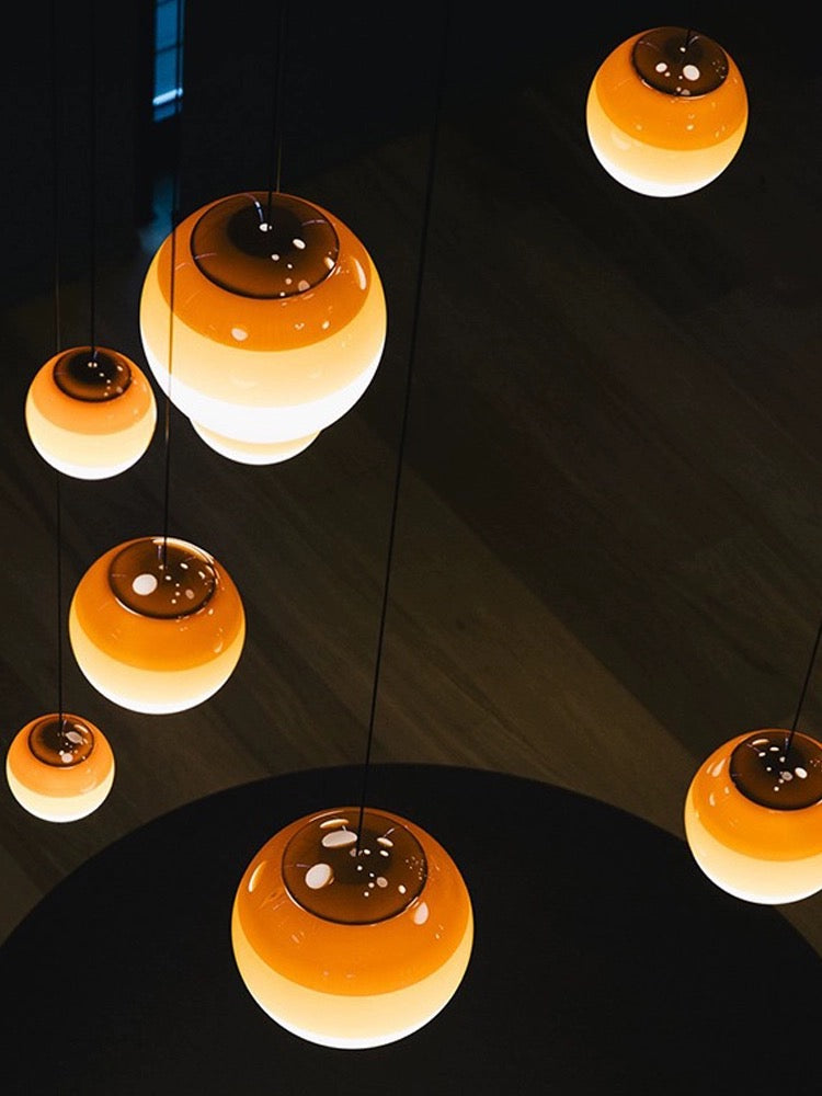 Moderne LED-Pendelleuchte, dimmbar, gebürstetes Nickel, E27, Glas-Stein