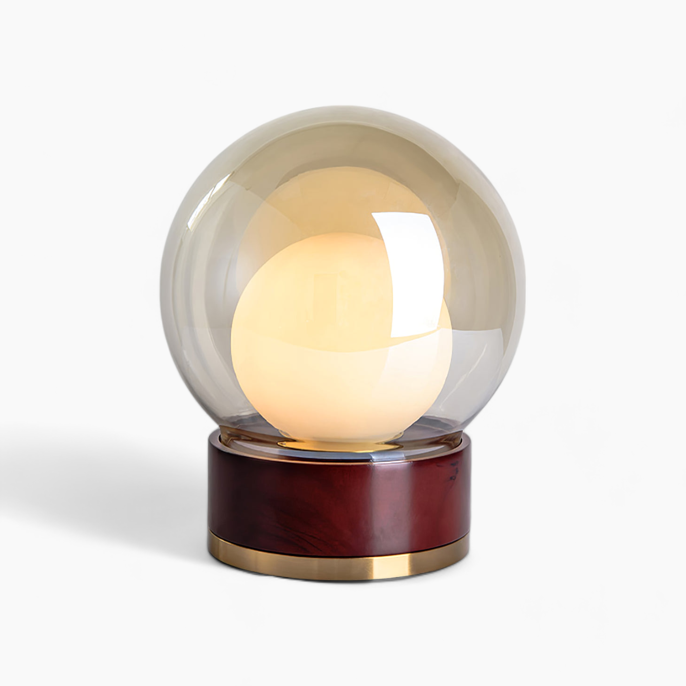 Moderne Tischleuchte - Metallfuß, LED, Glasschirm