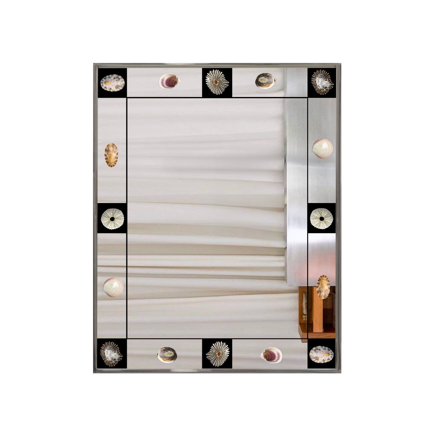 Vintage Bauhaus Wandspiegel – Künstlerischer Dekospiegel mit Muschel-Details & Silberrahmen