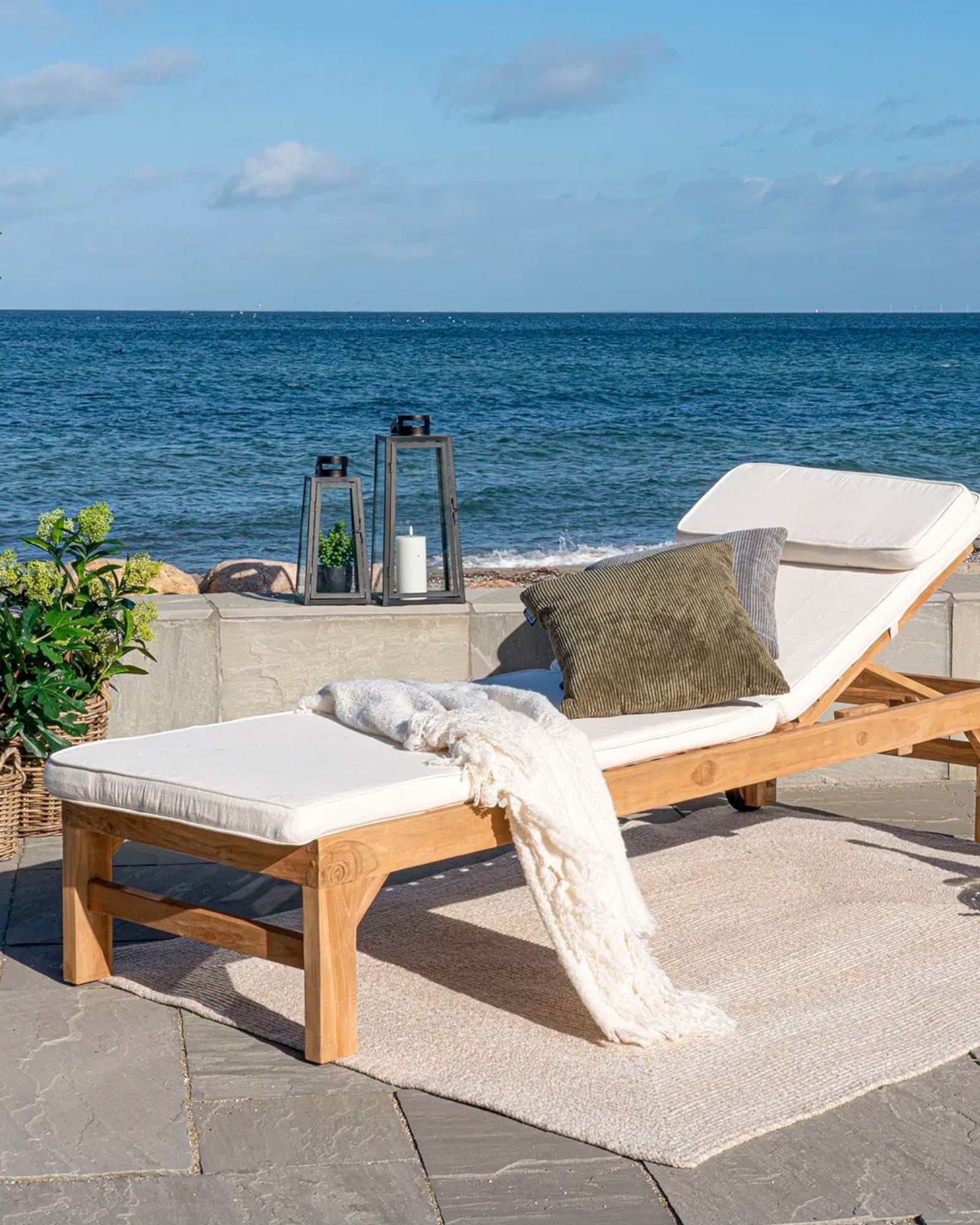 Sonnenliegenkissen – Andorra – Weiß – Baumwolle – 200x62 cm