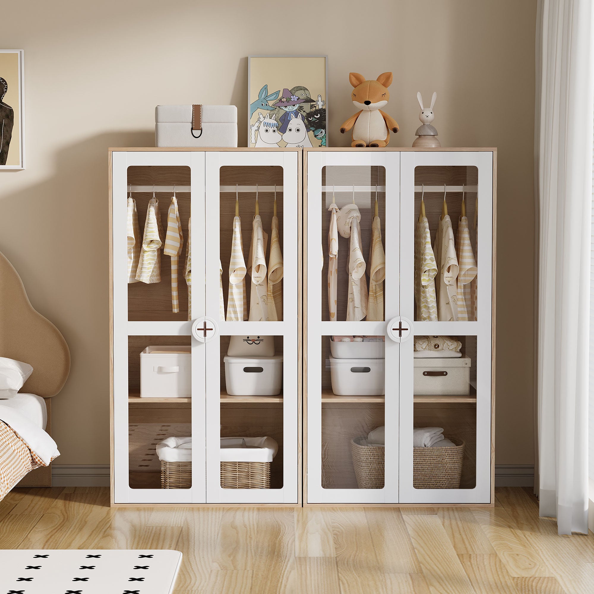 Kinderkleiderschrank mit Acryl-Türen und verstellbaren Regalen