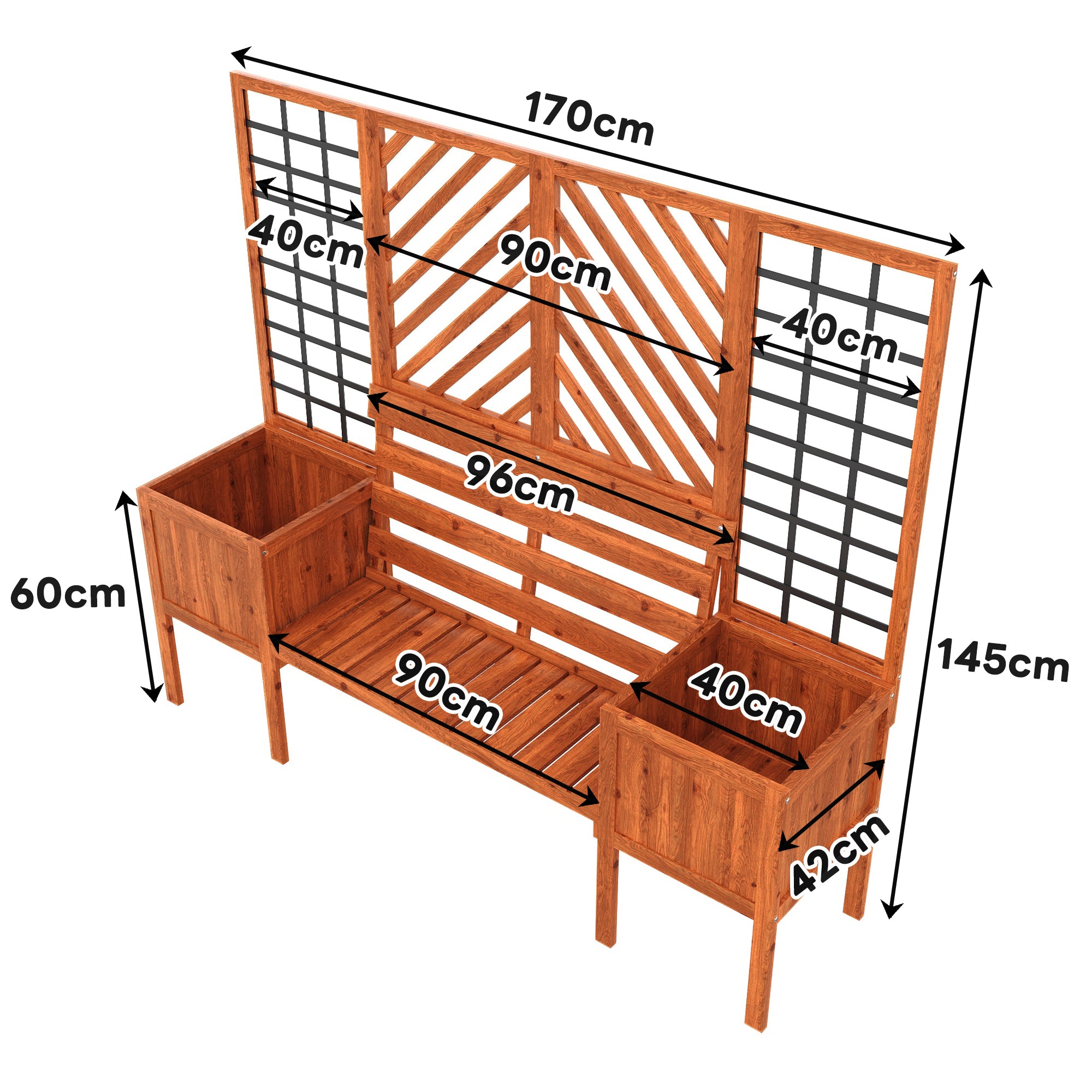 Pflanzkübel mit Spalier und Sitzbank – Massivholz Pflanzkasten für Garten und Terrasse