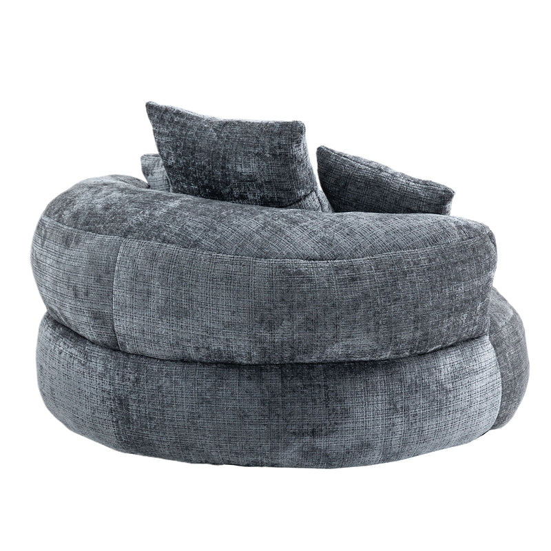 Runder Lazy Sofa Lounger in Grau – Komfortabler Chenille Sitzsack mit Kissen