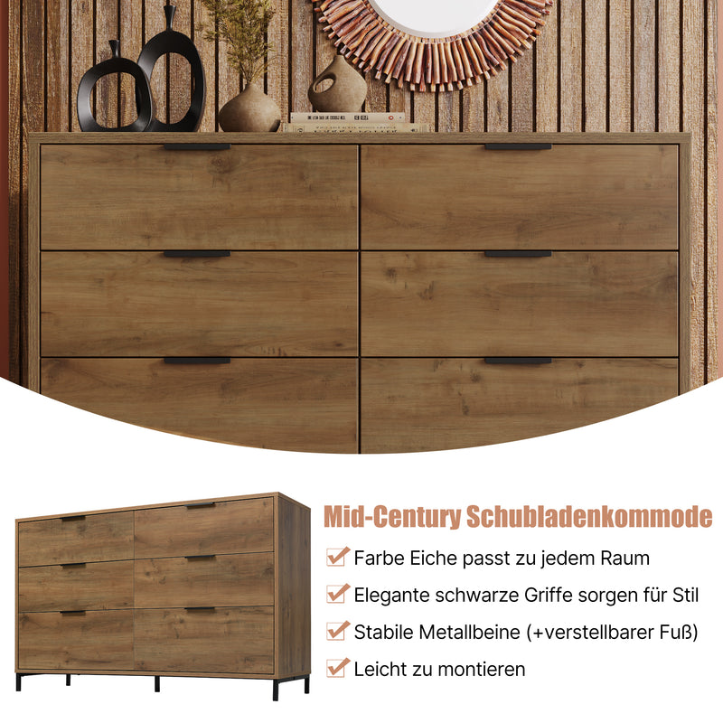Kommode mit 6 Schubladen – Industrial Design in Dunkler Eiche