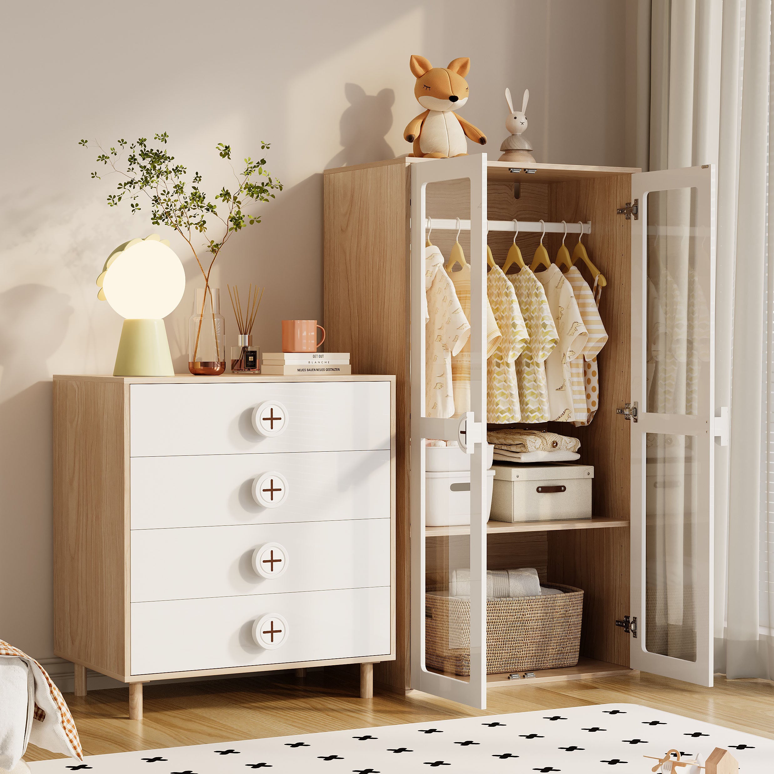 Kinderkleiderschrank mit Acryl-Türen und verstellbaren Regalen