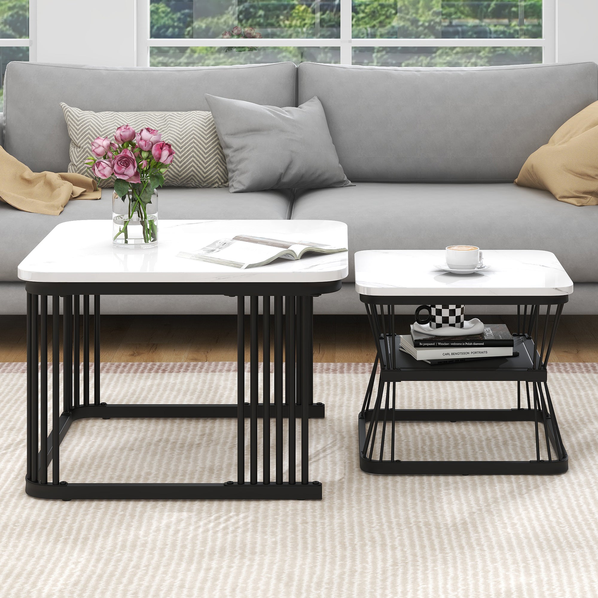 2er-Set moderne Couchtische in Marmoroptik