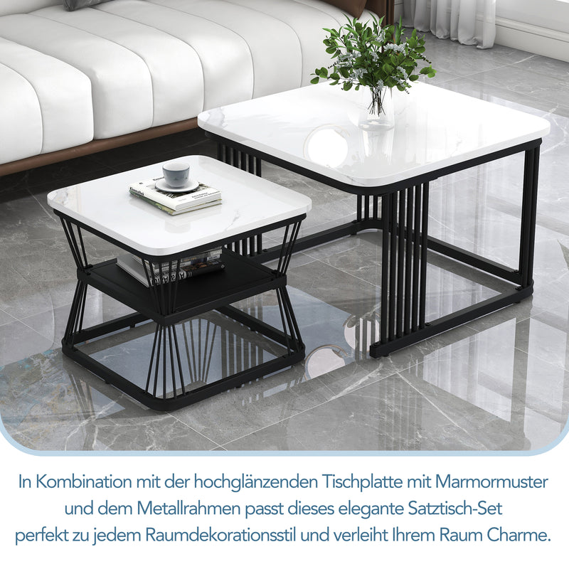 2er-Set moderne Couchtische in Marmoroptik