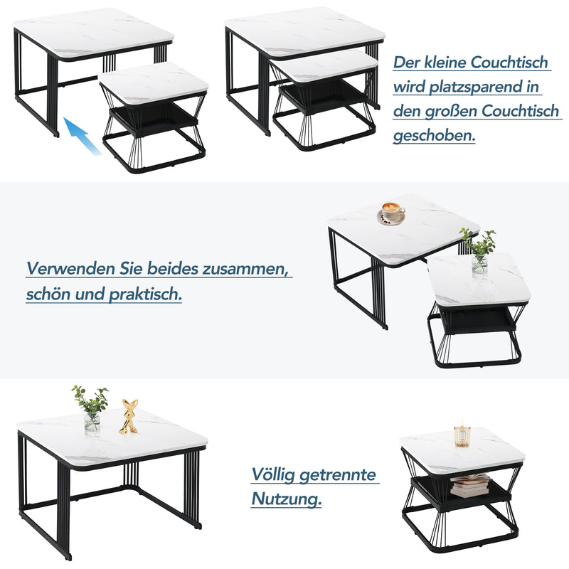 2er-Set moderne Couchtische in Marmoroptik