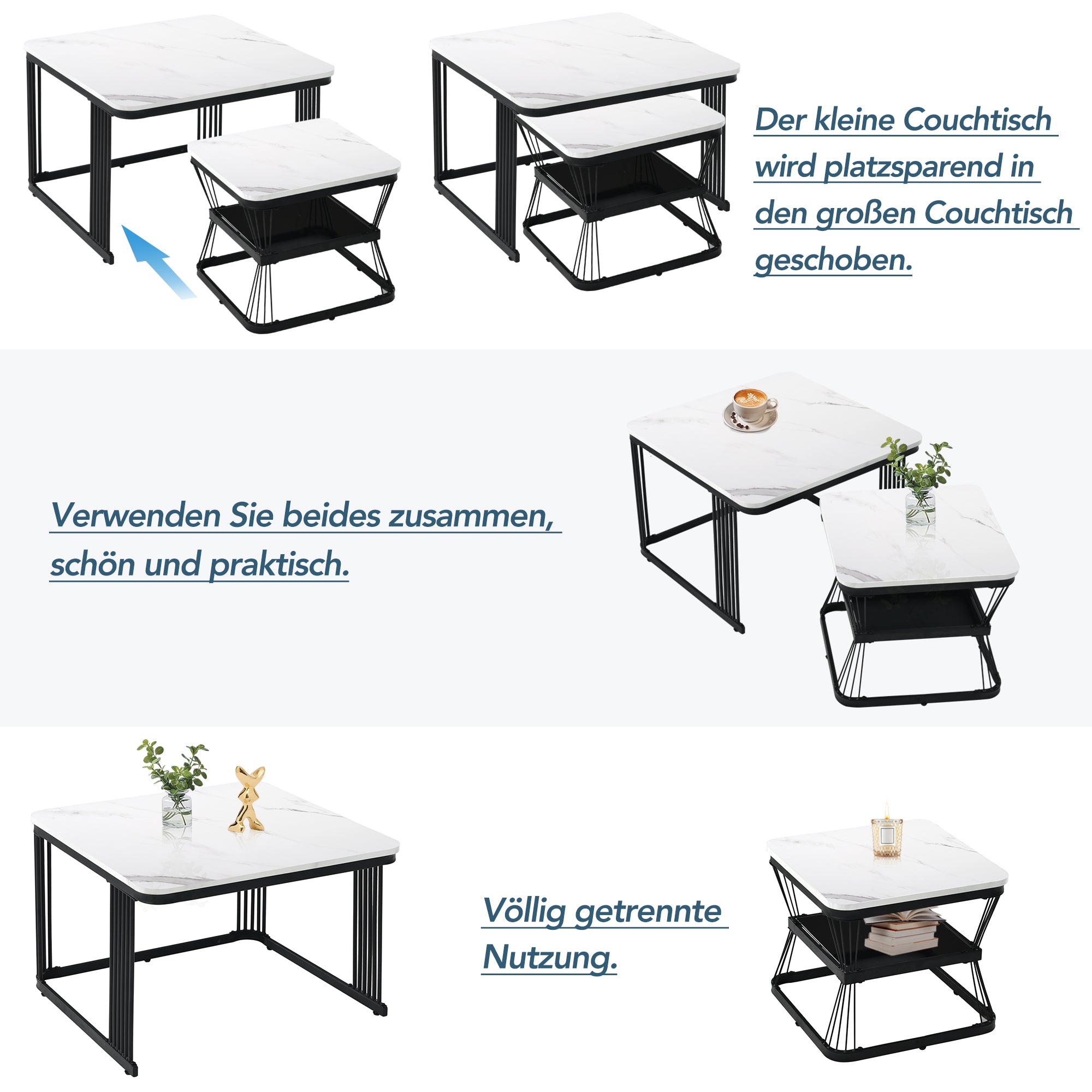 2er-Set moderne Couchtische in Marmoroptik
