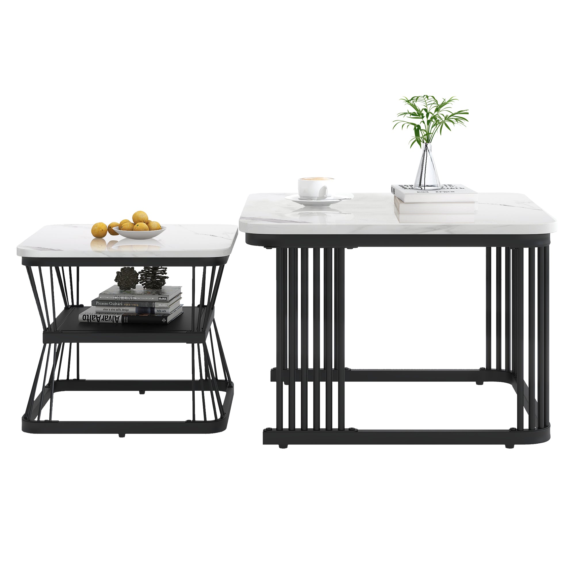 2er-Set moderne Couchtische in Marmoroptik