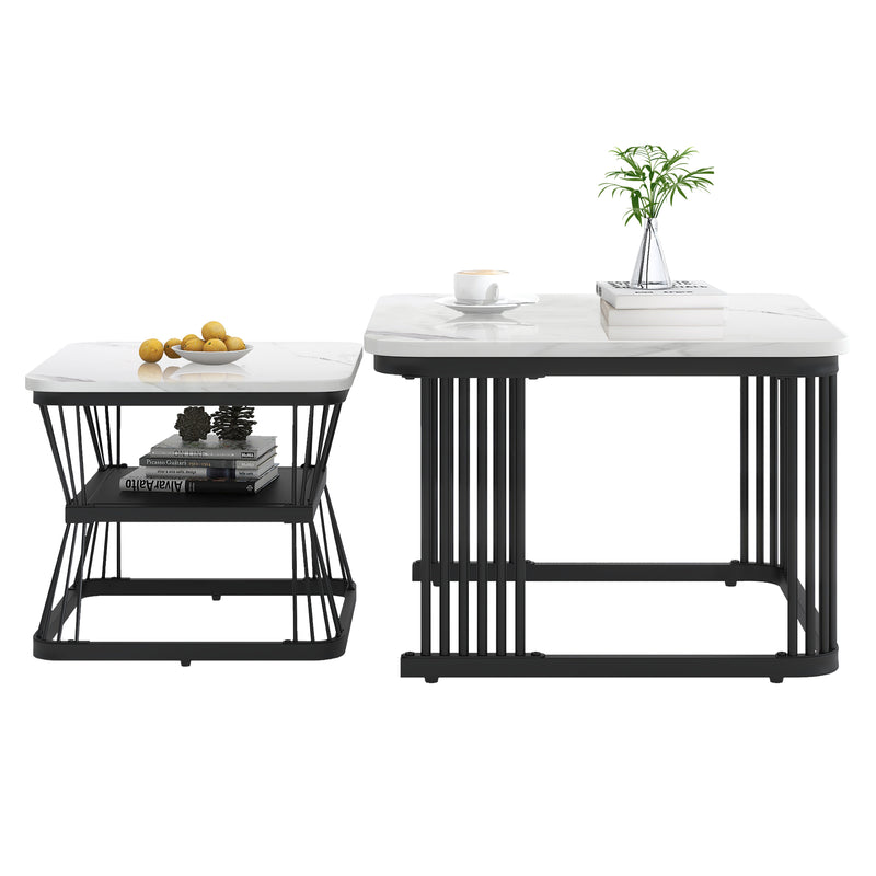 2er-Set moderne Couchtische in Marmoroptik