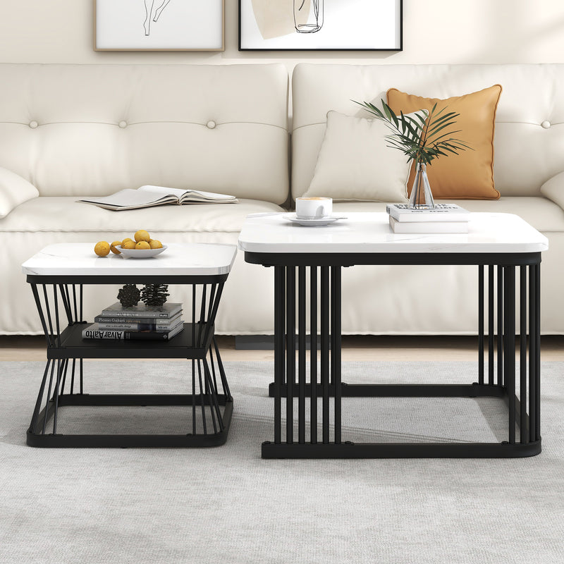 2er-Set moderne Couchtische in Marmoroptik