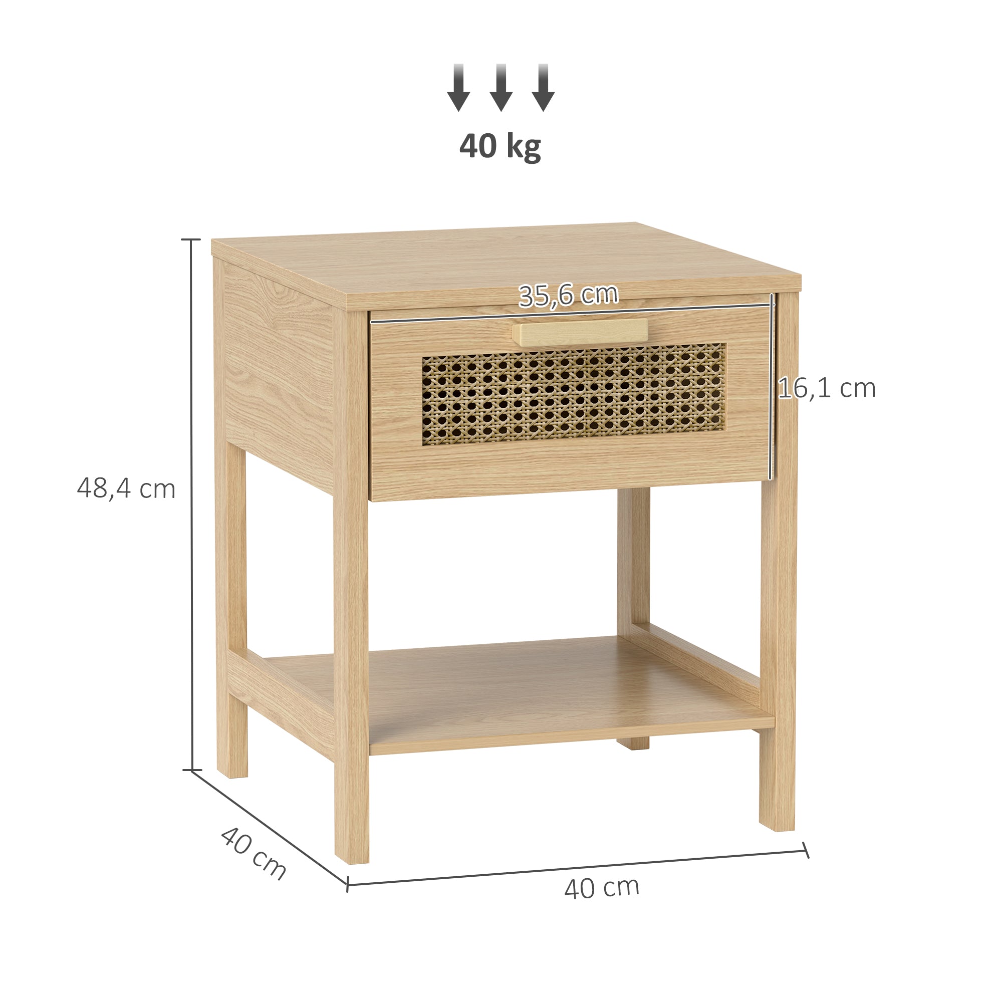 Nachttisch mit Rattan-Schublade und Ablage