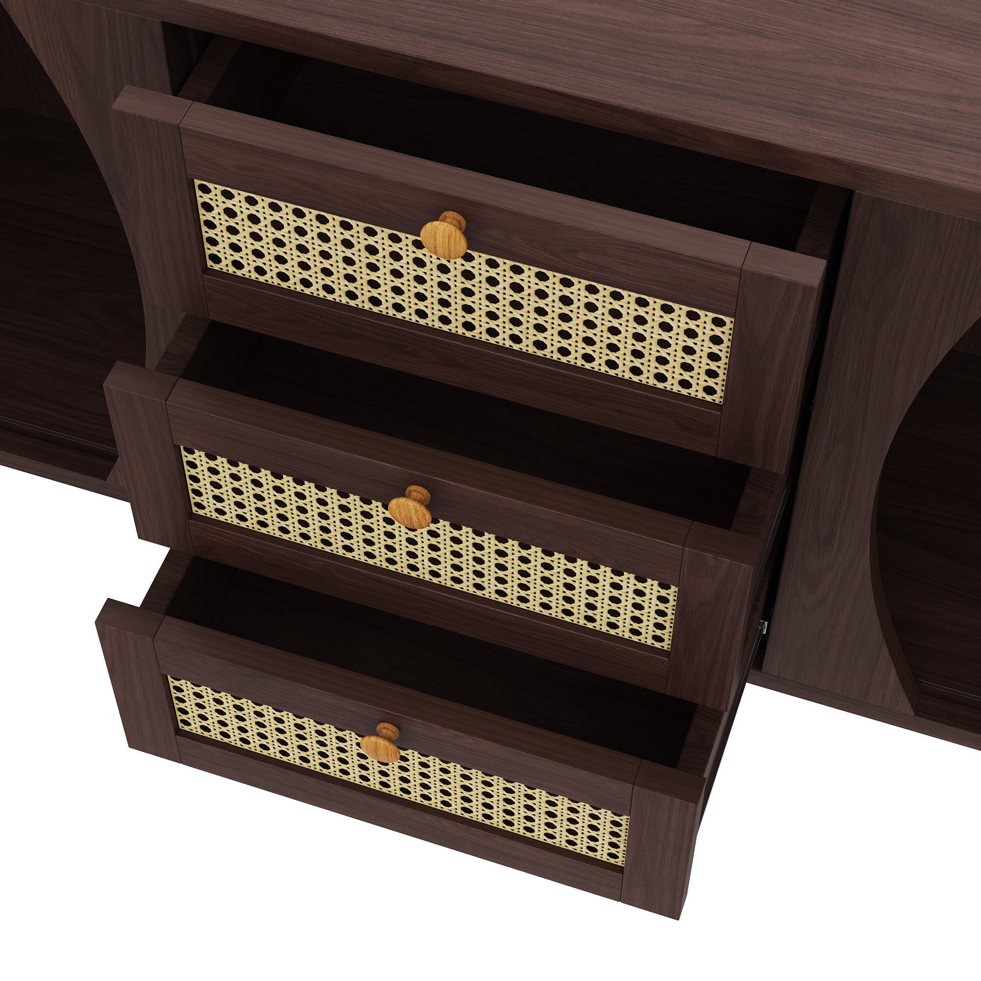 Modernes Sideboard mit Rattan-Details und Schiebetüren