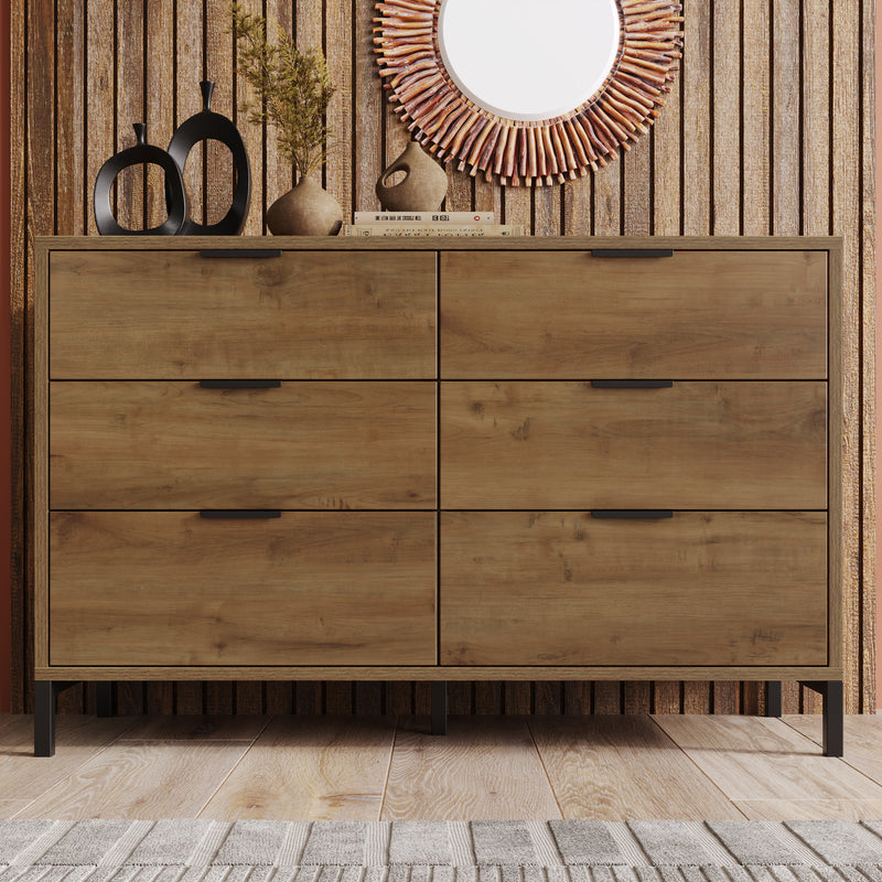 Kommode mit 6 Schubladen – Industrial Design in Dunkler Eiche
