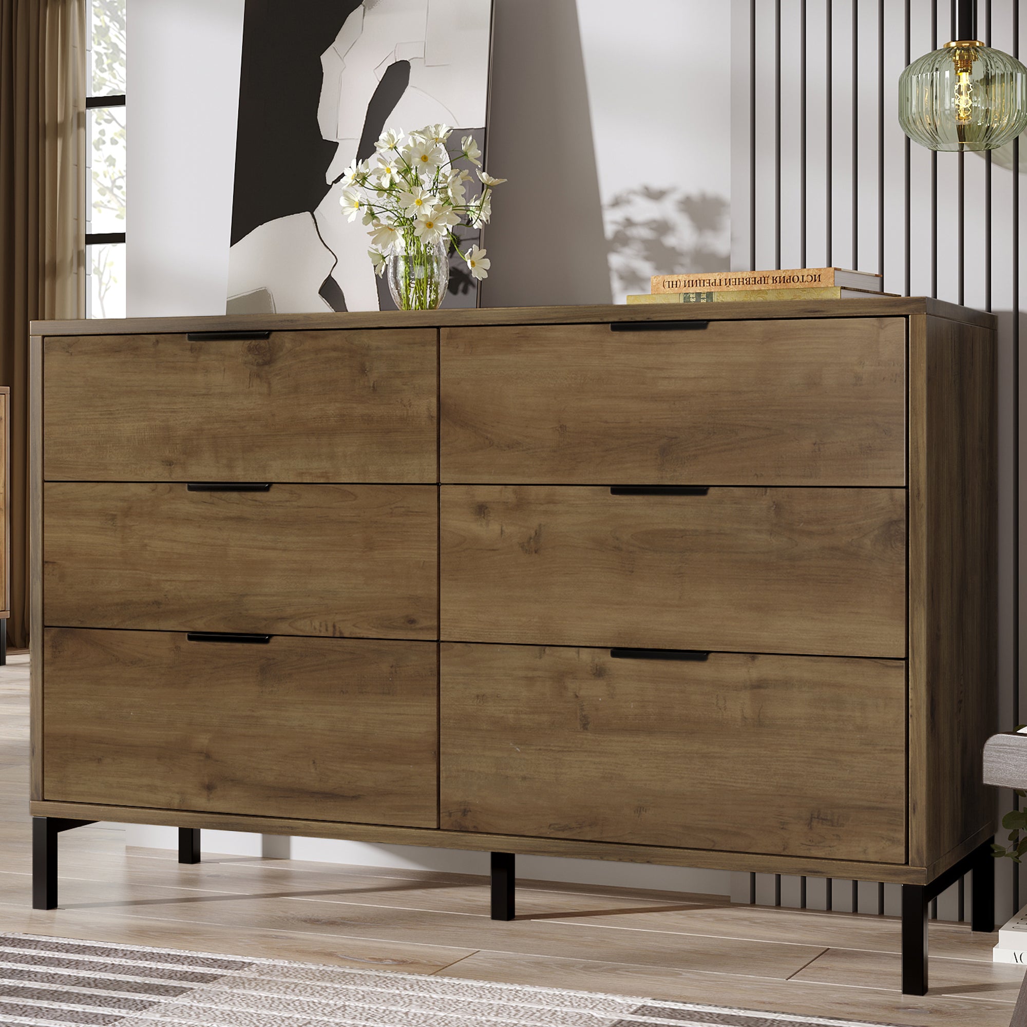 Kommode mit 6 Schubladen – Industrial Design in Dunkler Eiche
