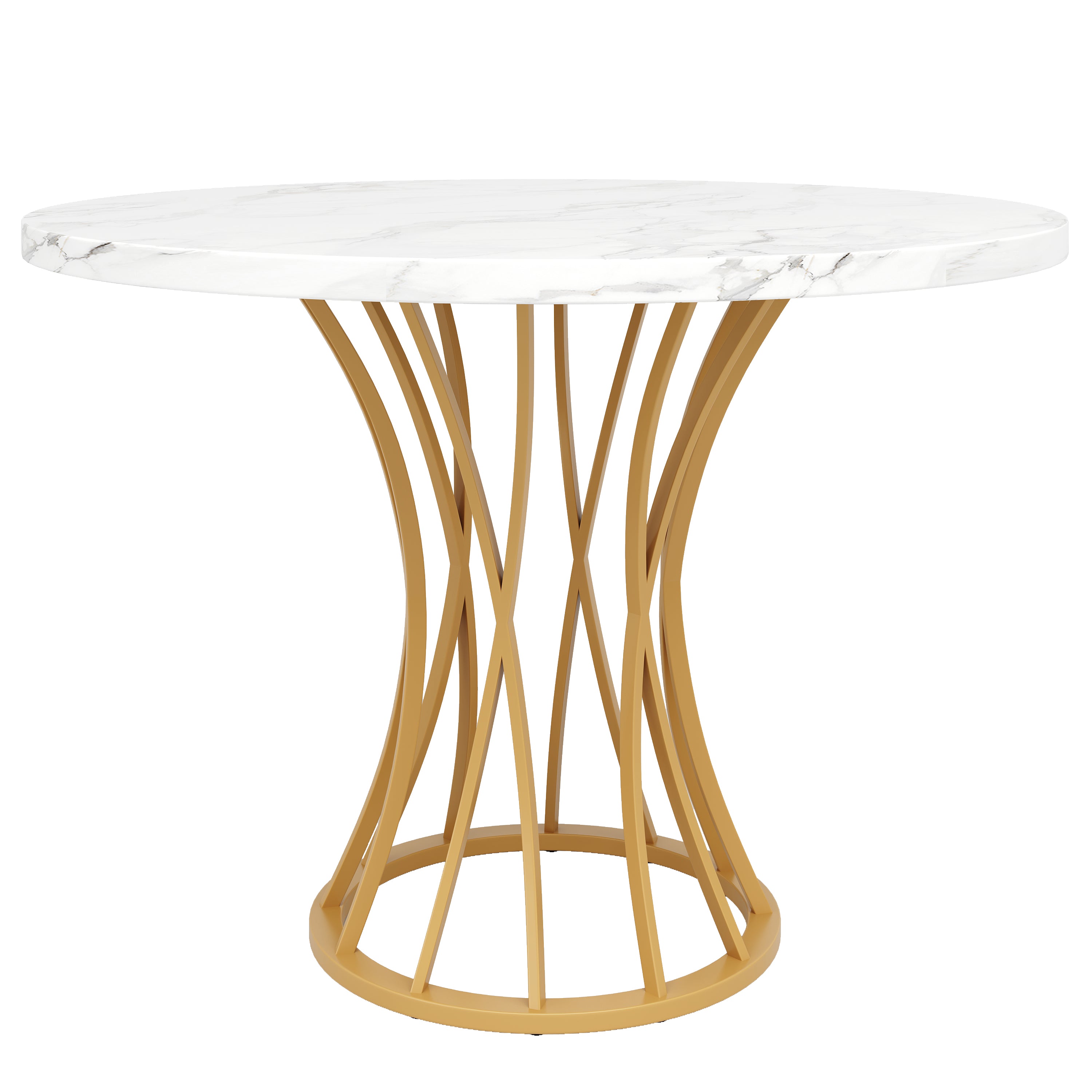 Runder Esstisch mit Marmormuster und elegantem Metallgestell